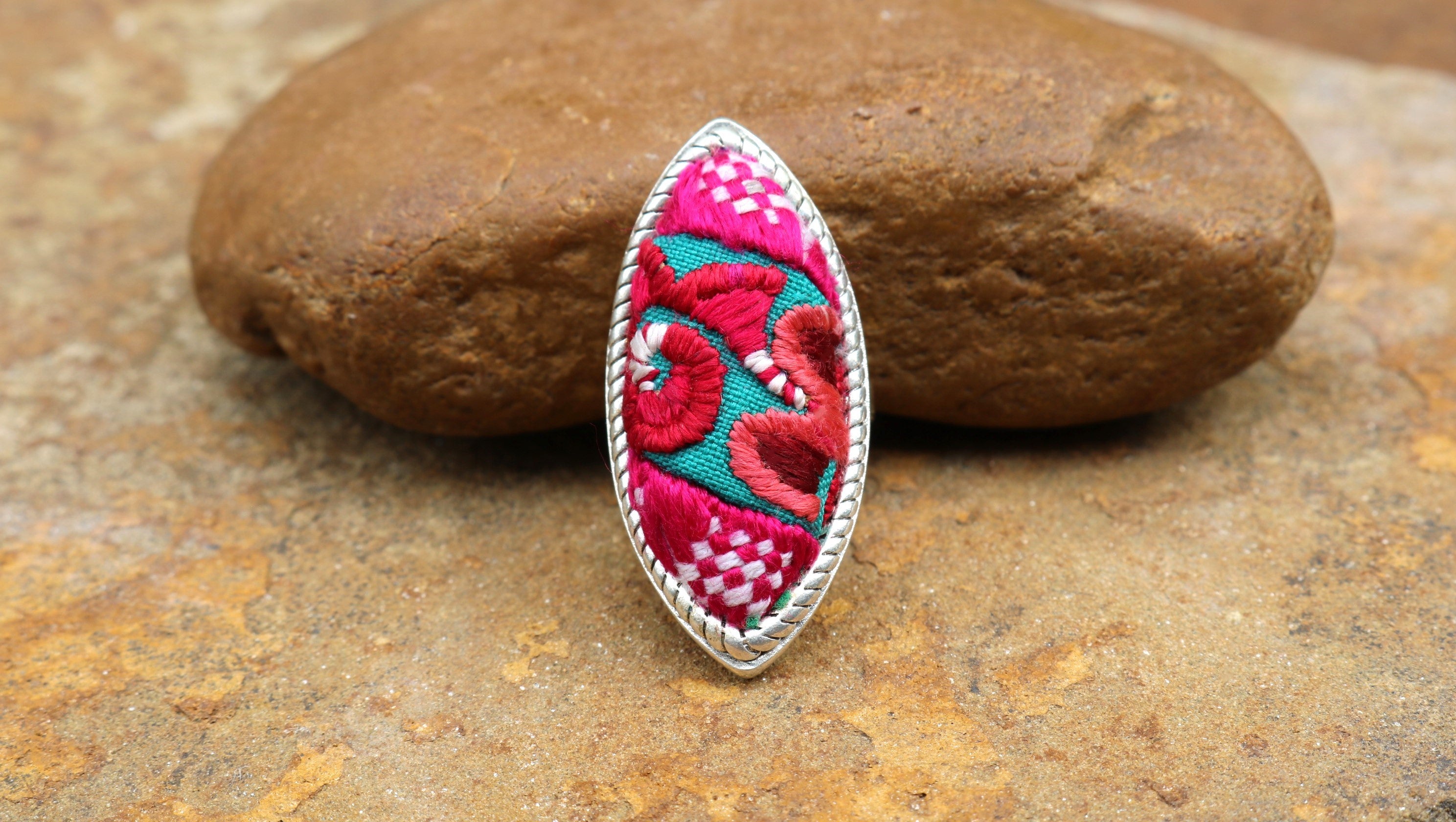 Fortune in a Finger Adjustable Embroidered Ring - Large