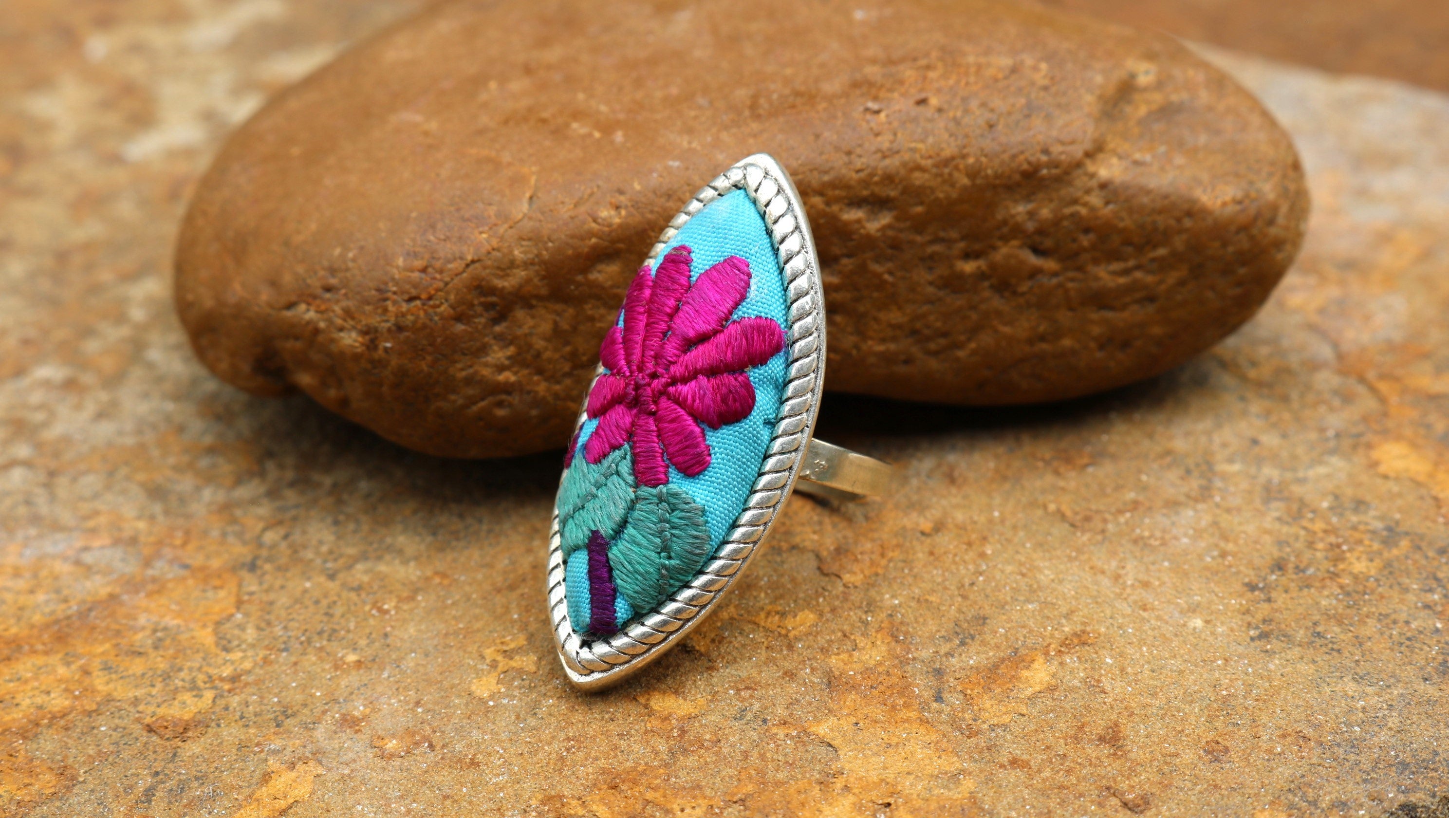 Fortune in a Finger Adjustable Embroidered Ring - Large