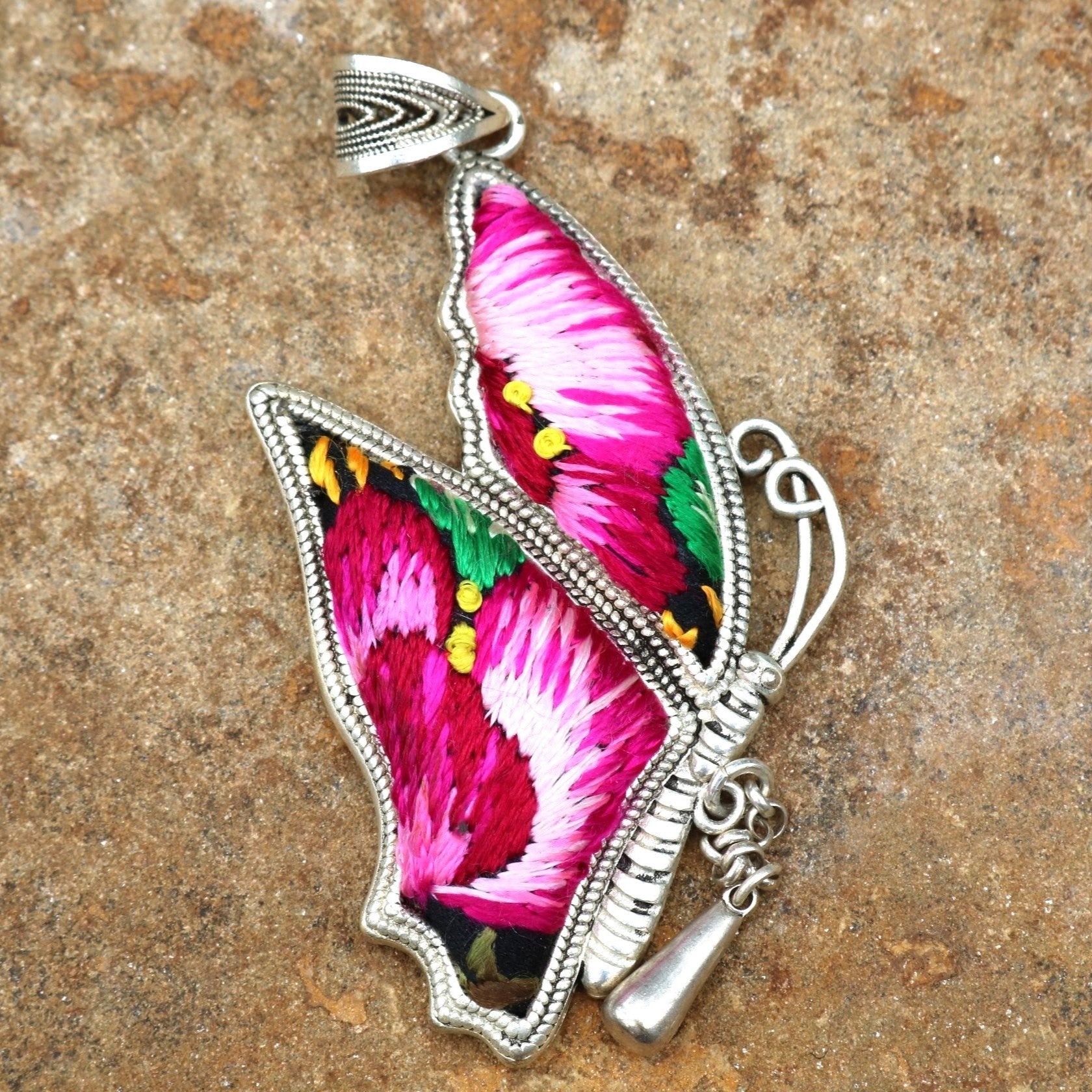 Wings of Solace Hand Embroidered Butterfly Necklace