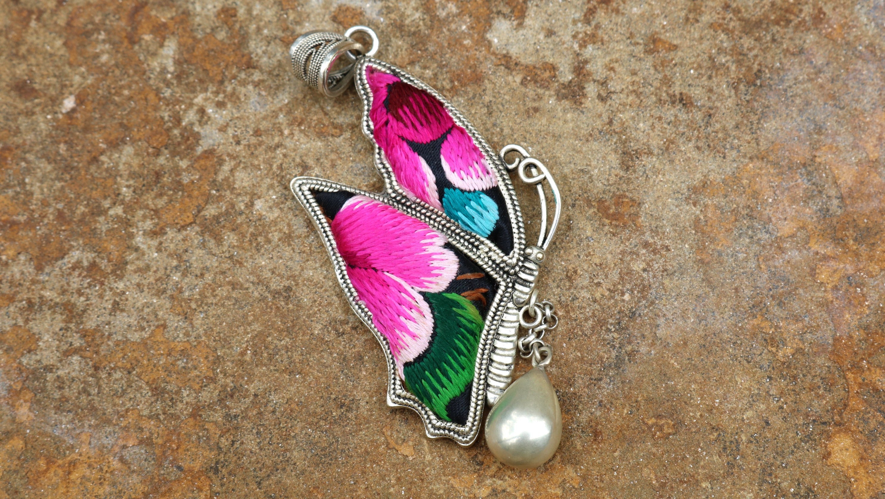 Wings of Solace Embroidered Butterfly Necklace