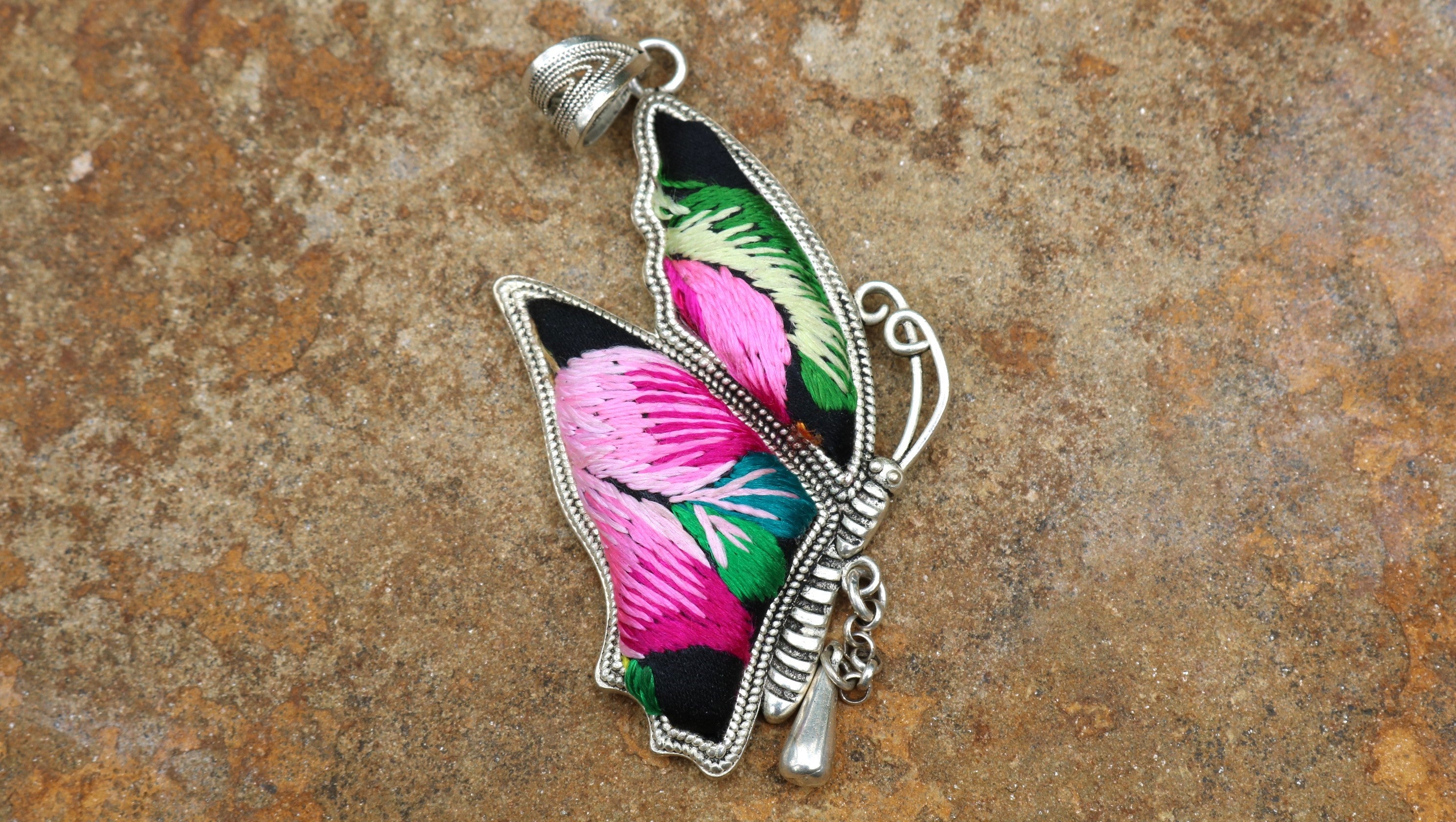 Wings of Solace Embroidered Butterfly Necklace