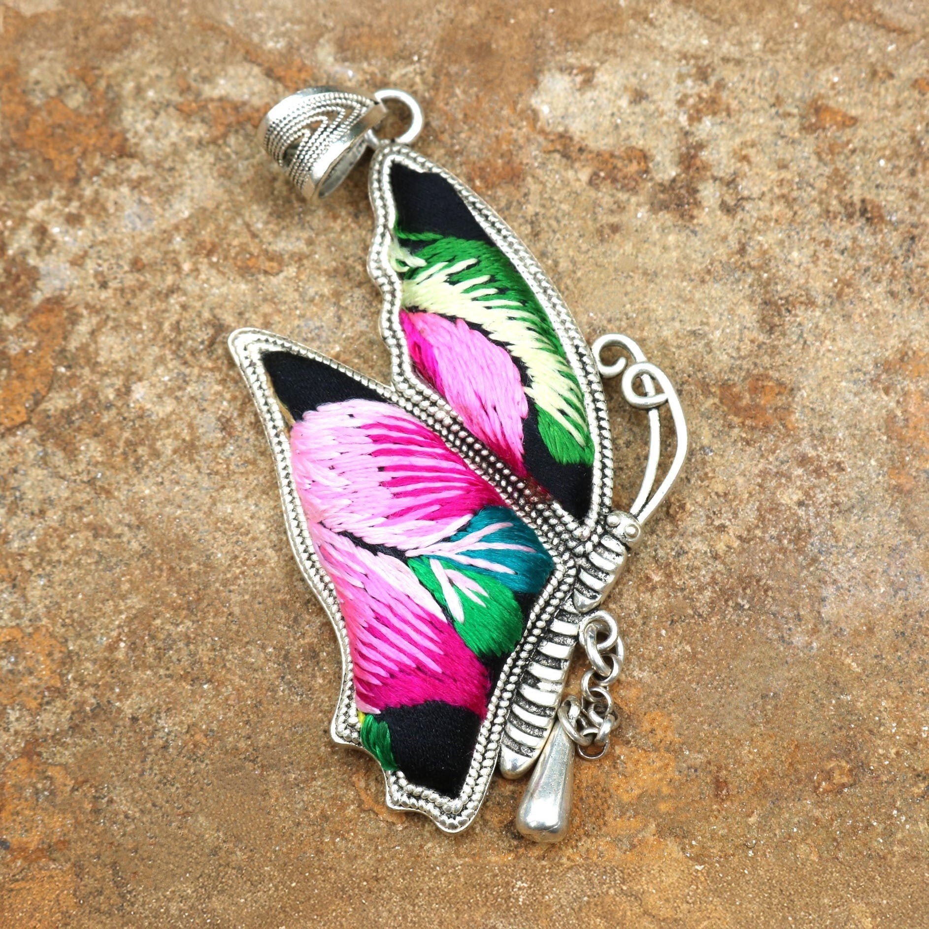 Wings of Solace Hand Embroidered Butterfly Necklace