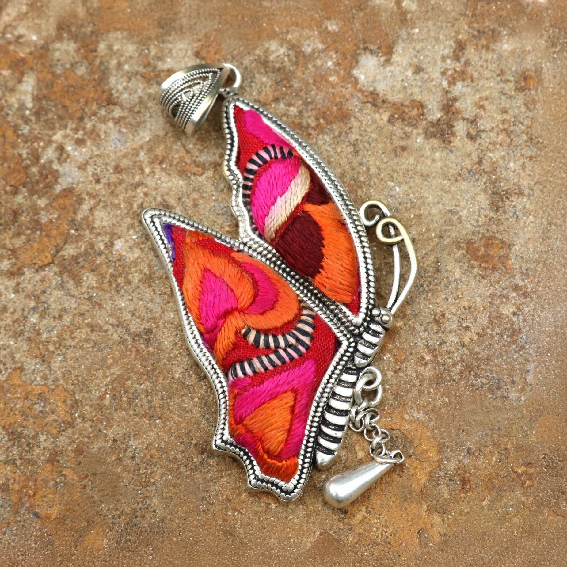 Wings of Solace Hand Embroidered Butterfly Necklace