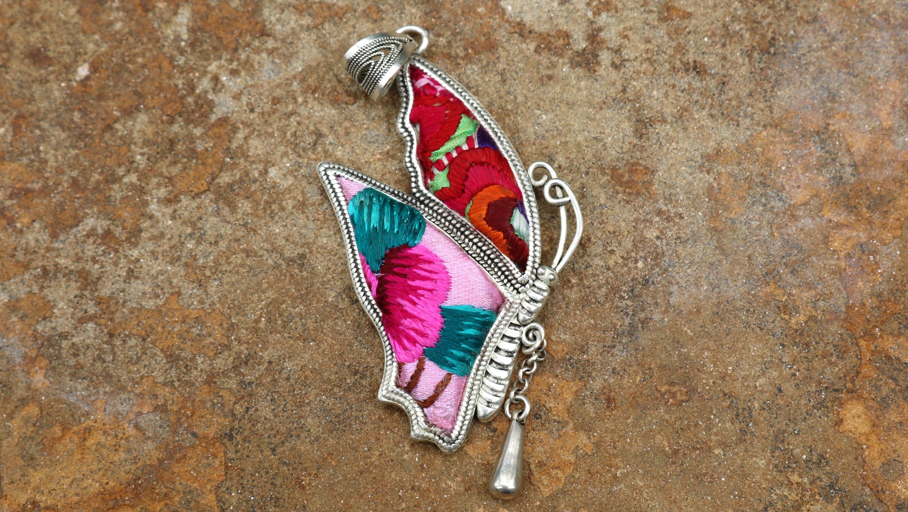 Wings of Solace Embroidered Butterfly Necklace