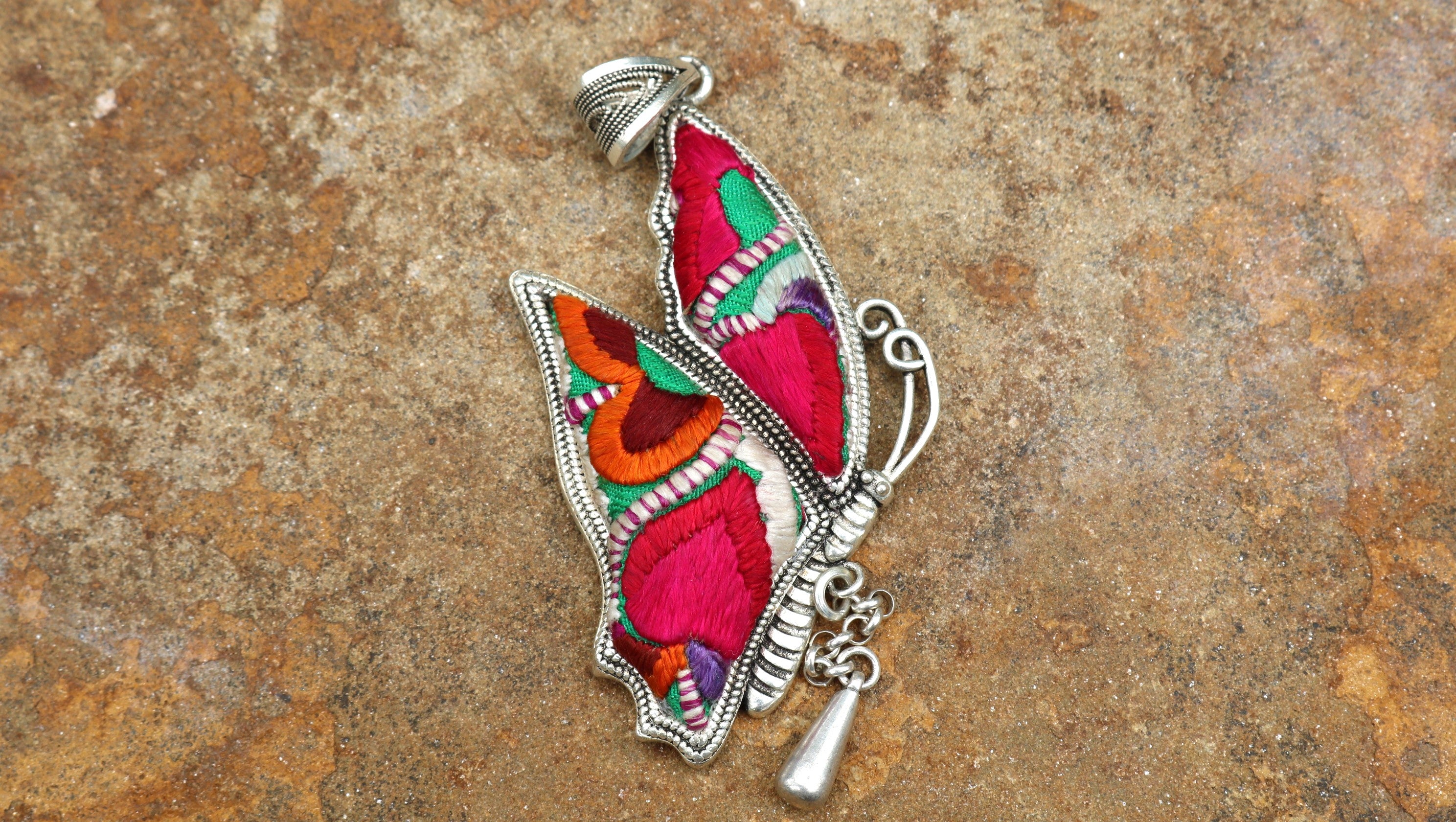 Wings of Solace Embroidered Butterfly Necklace