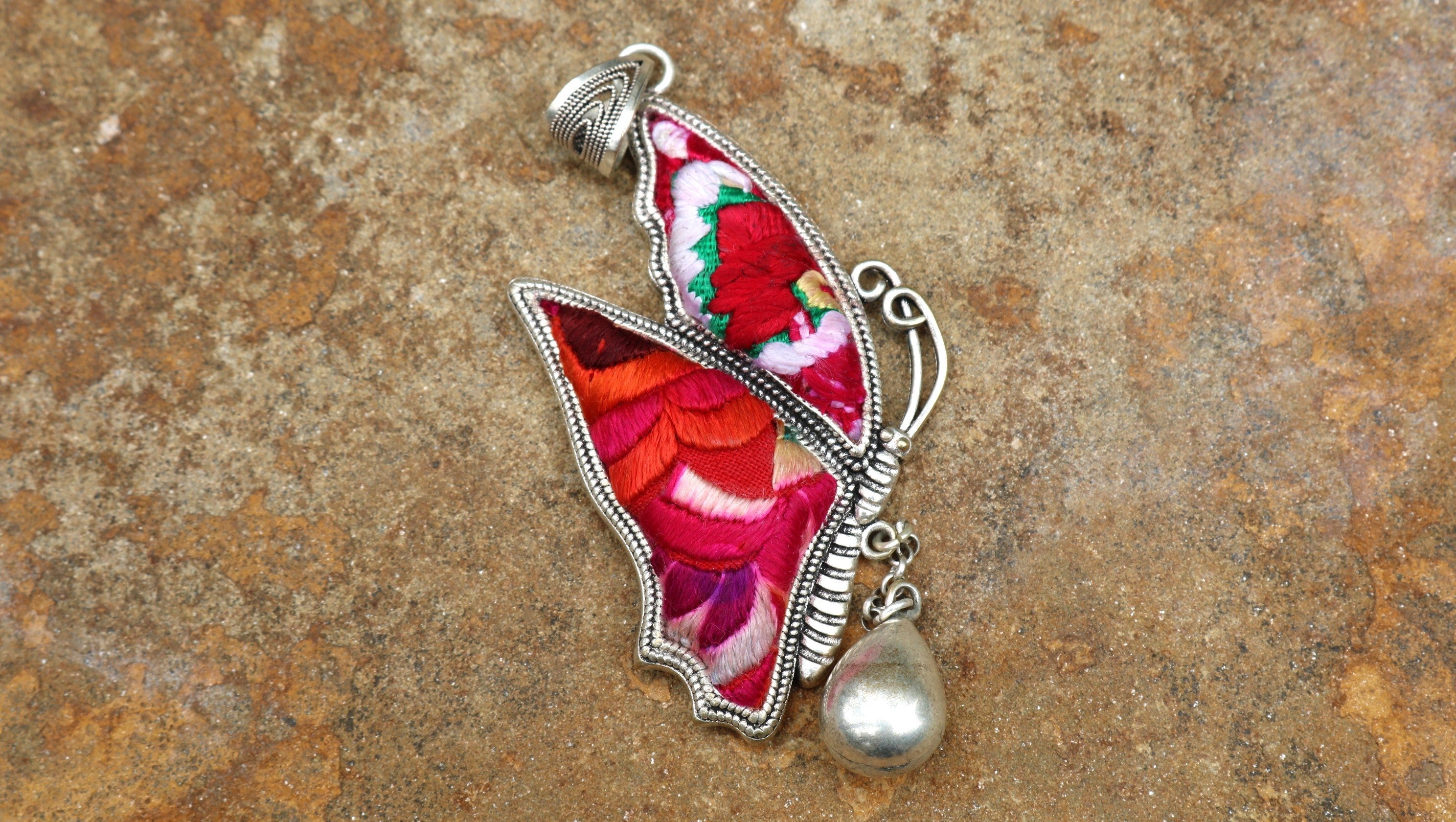 Wings of Solace Embroidered Butterfly Necklace