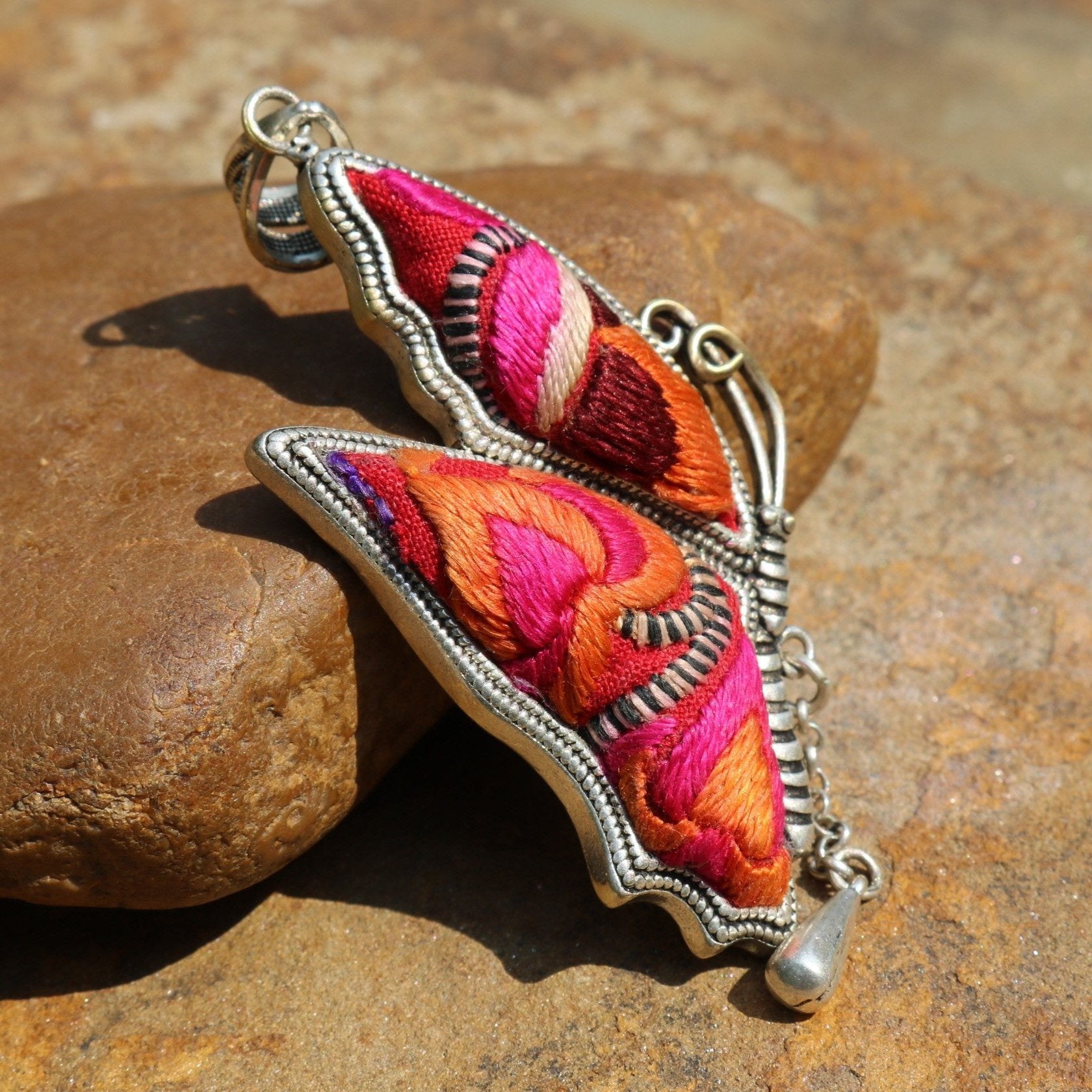 Wings of Solace Hand Embroidered Butterfly Necklace