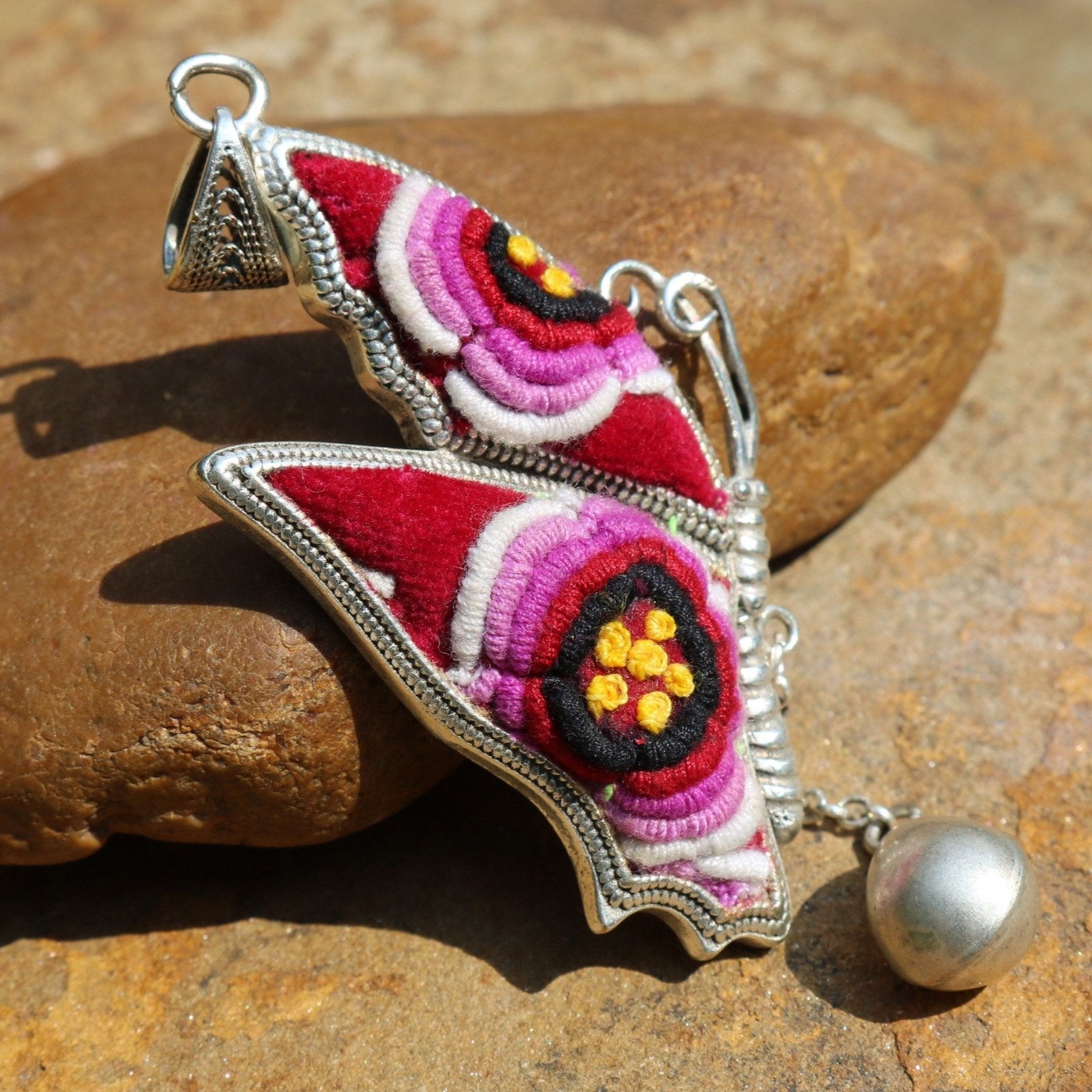 Wings of Solace Hand Embroidered Butterfly Necklace