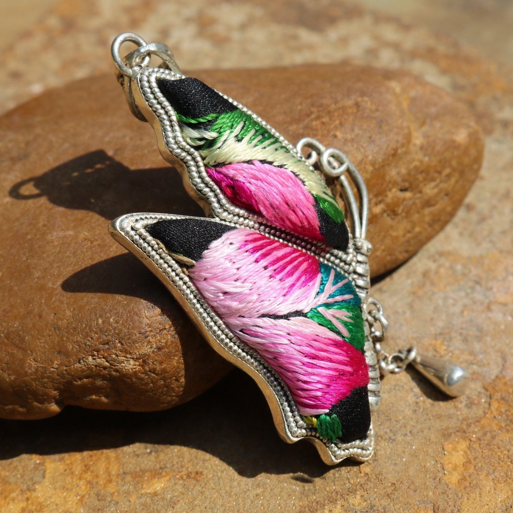 Wings of Solace Hand Embroidered Butterfly Necklace