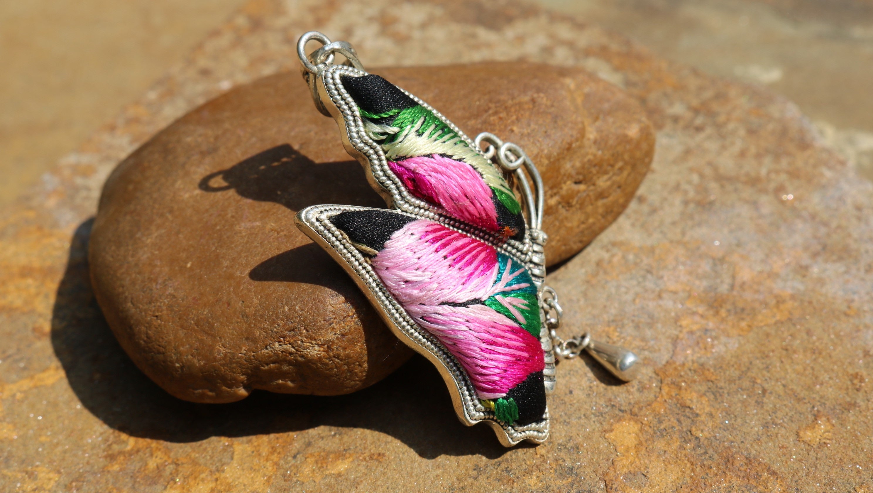 Wings of Solace Embroidered Butterfly Necklace