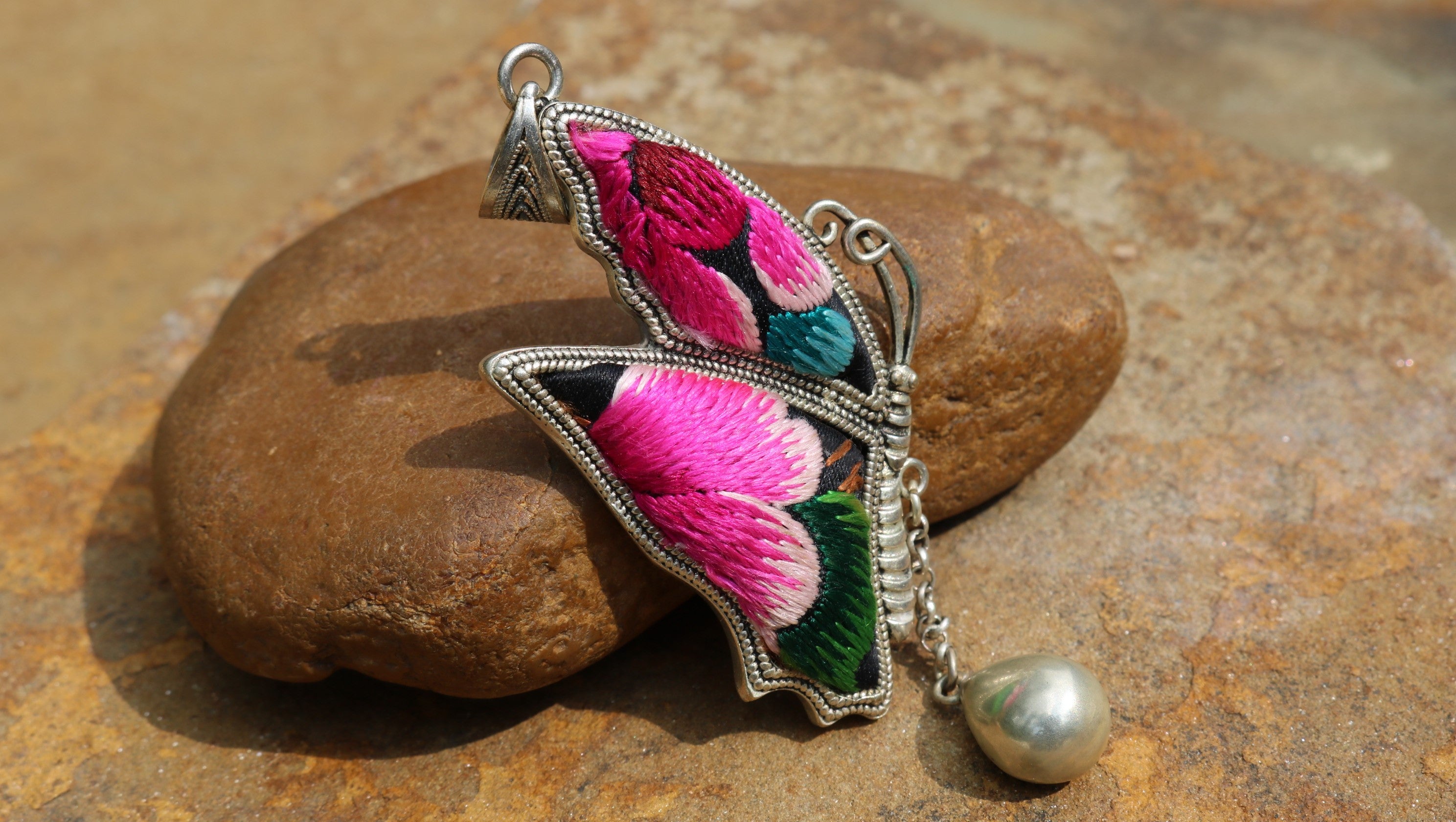 Wings of Solace Embroidered Butterfly Necklace