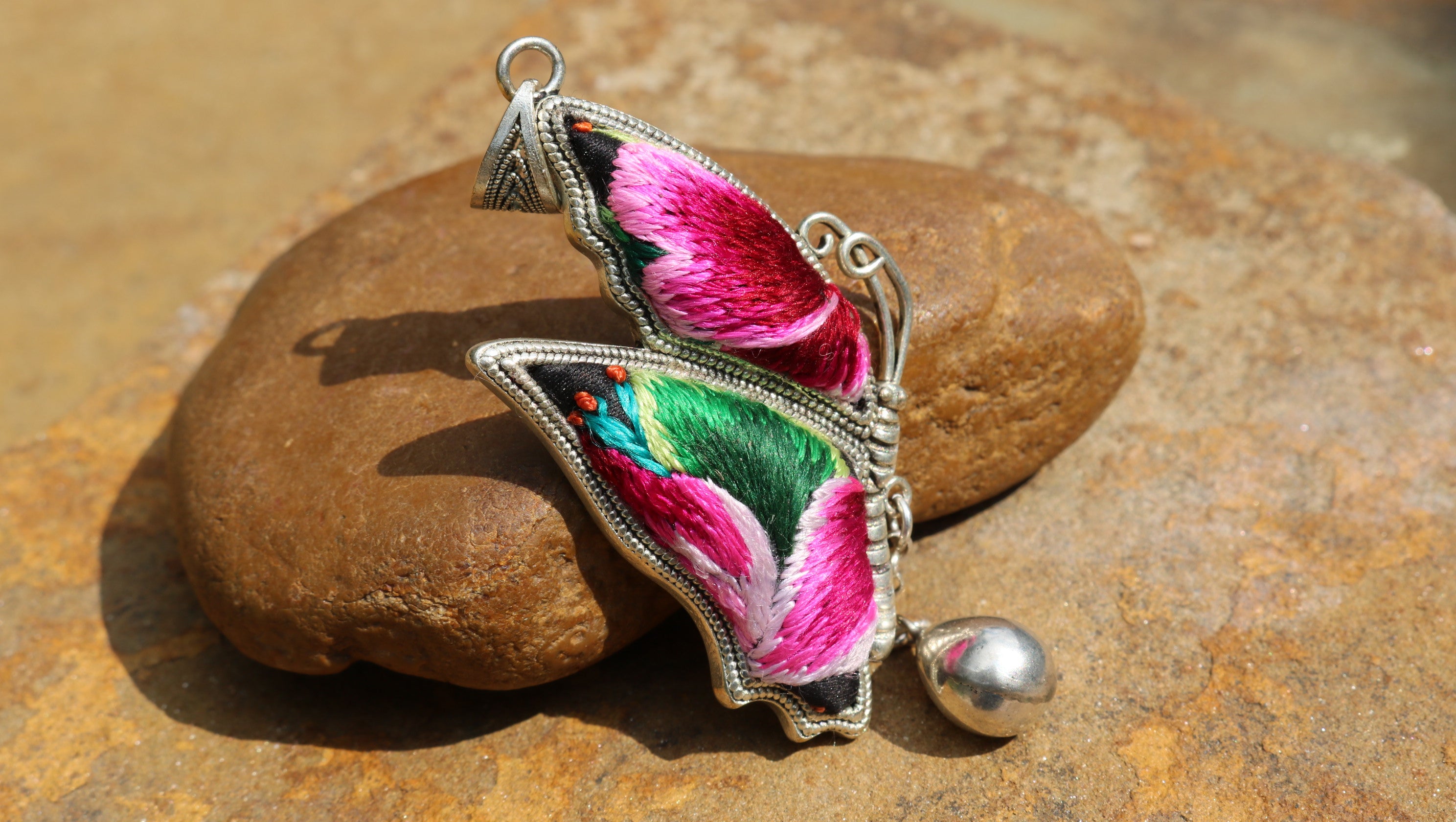 Wings of Solace Embroidered Butterfly Necklace