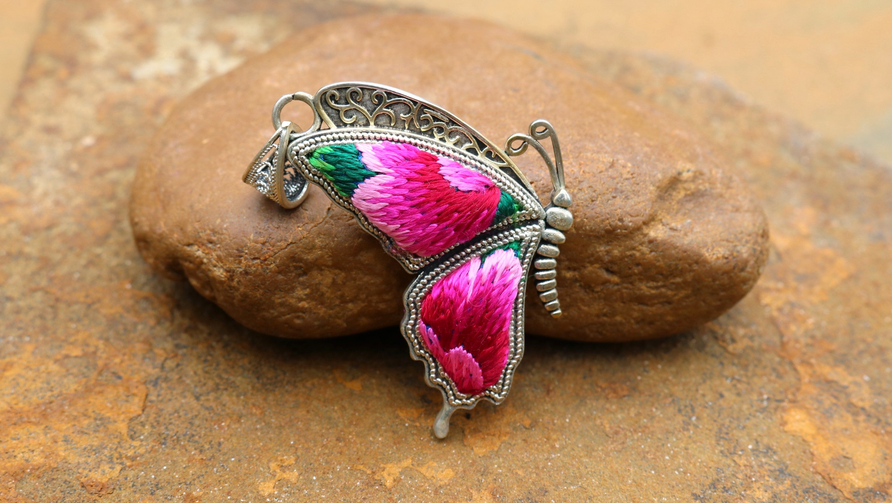 Cocoon of Comfort Butterfly Embroidered Necklace