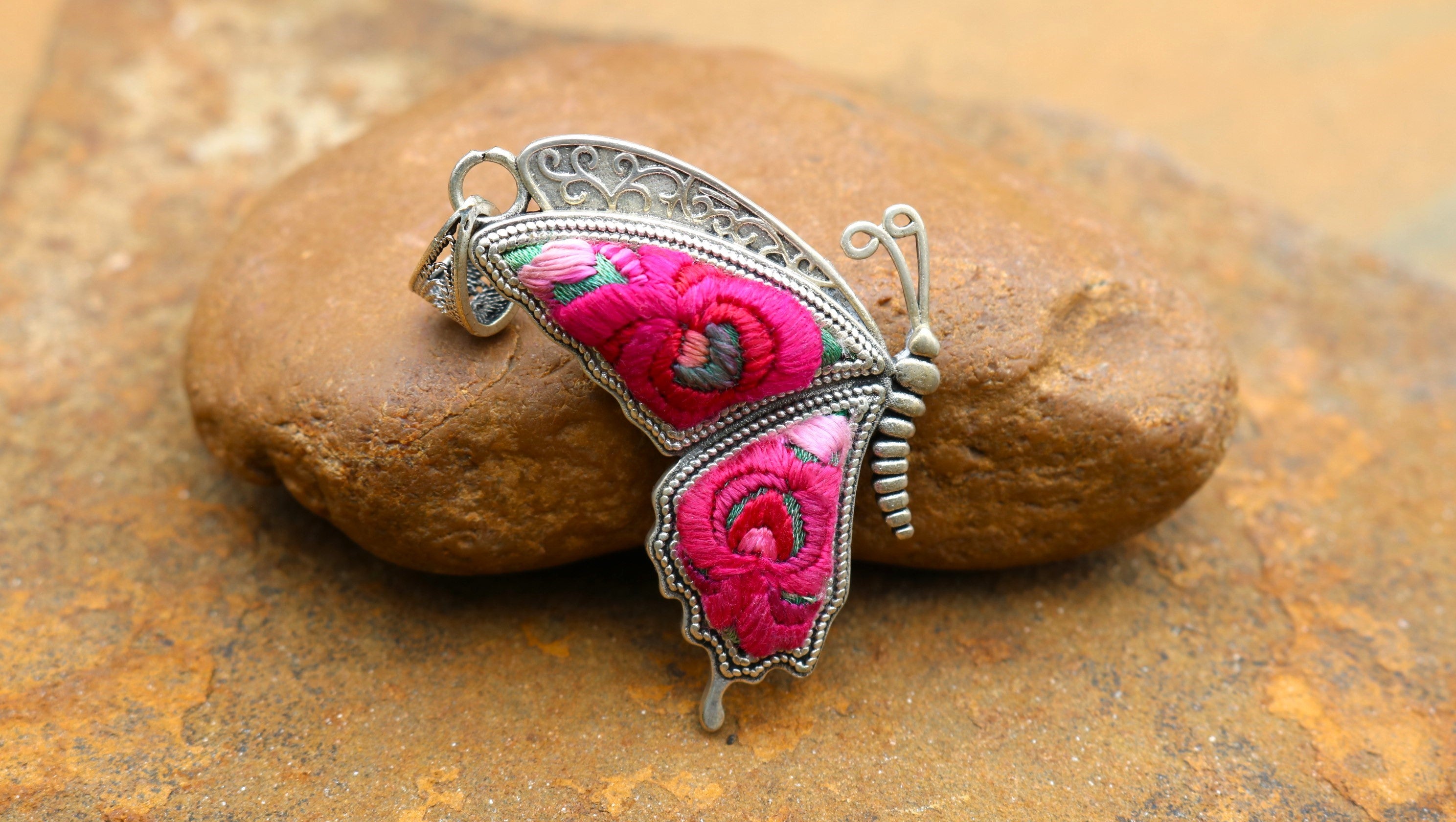 Cocoon of Comfort Butterfly Embroidered Necklace