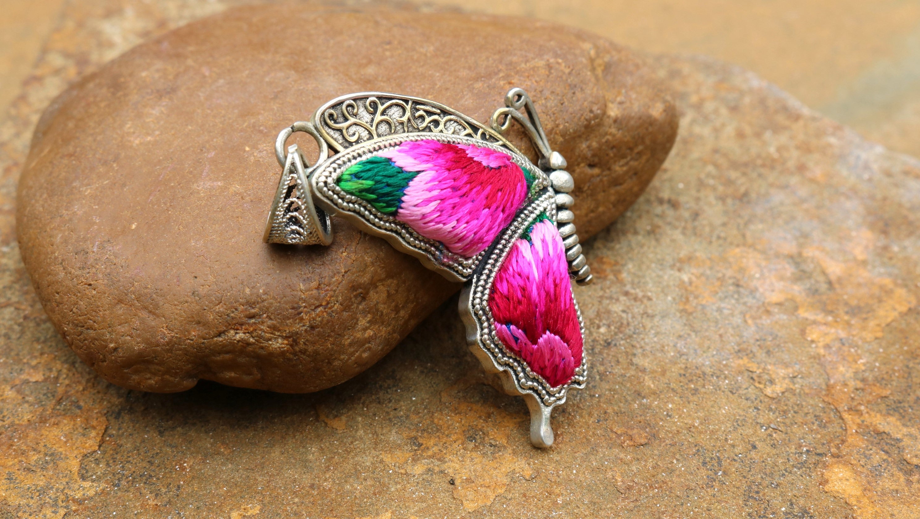 Cocoon of Comfort Butterfly Embroidered Necklace