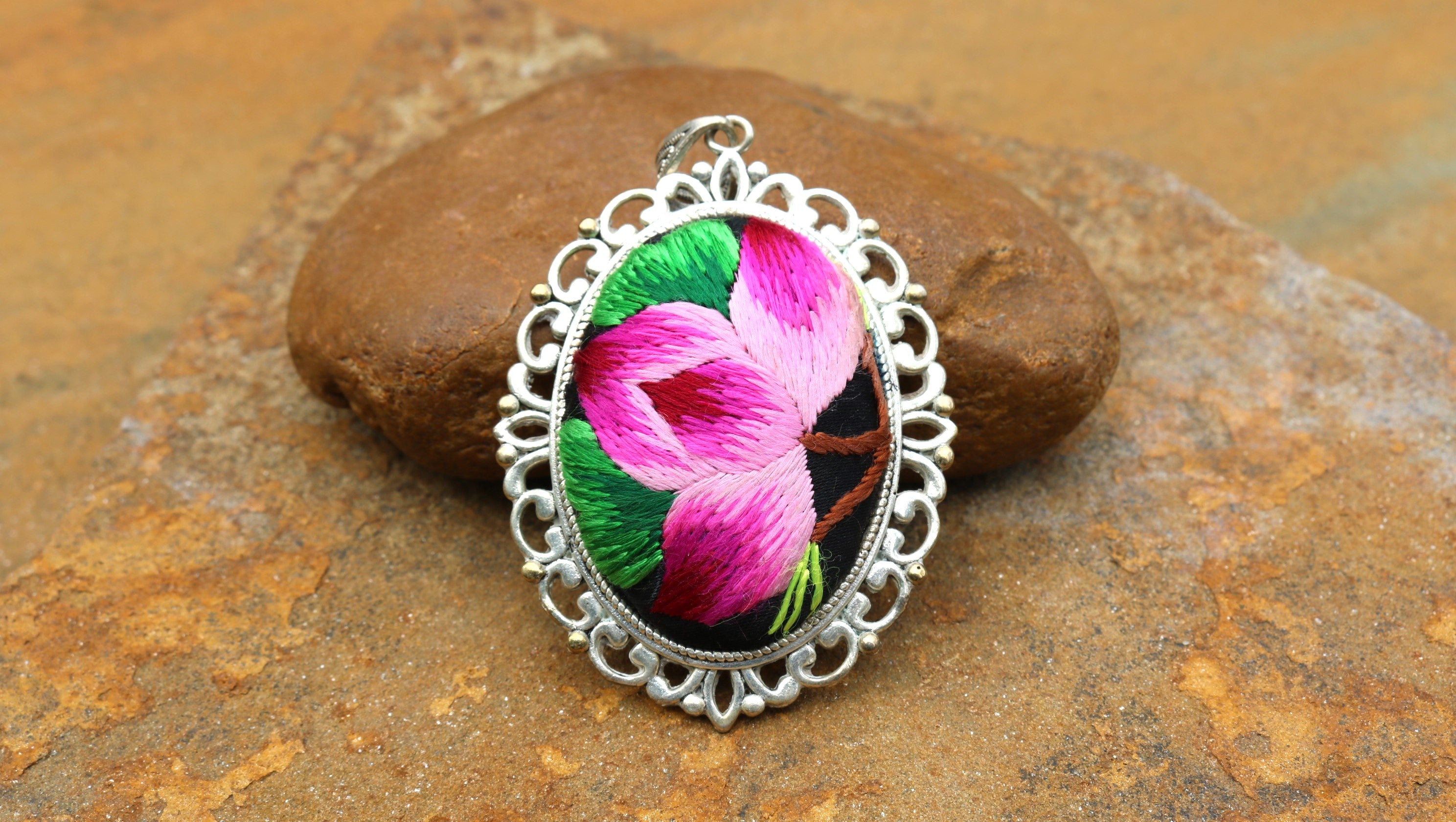 Peace in Bloom Embroidered Necklace