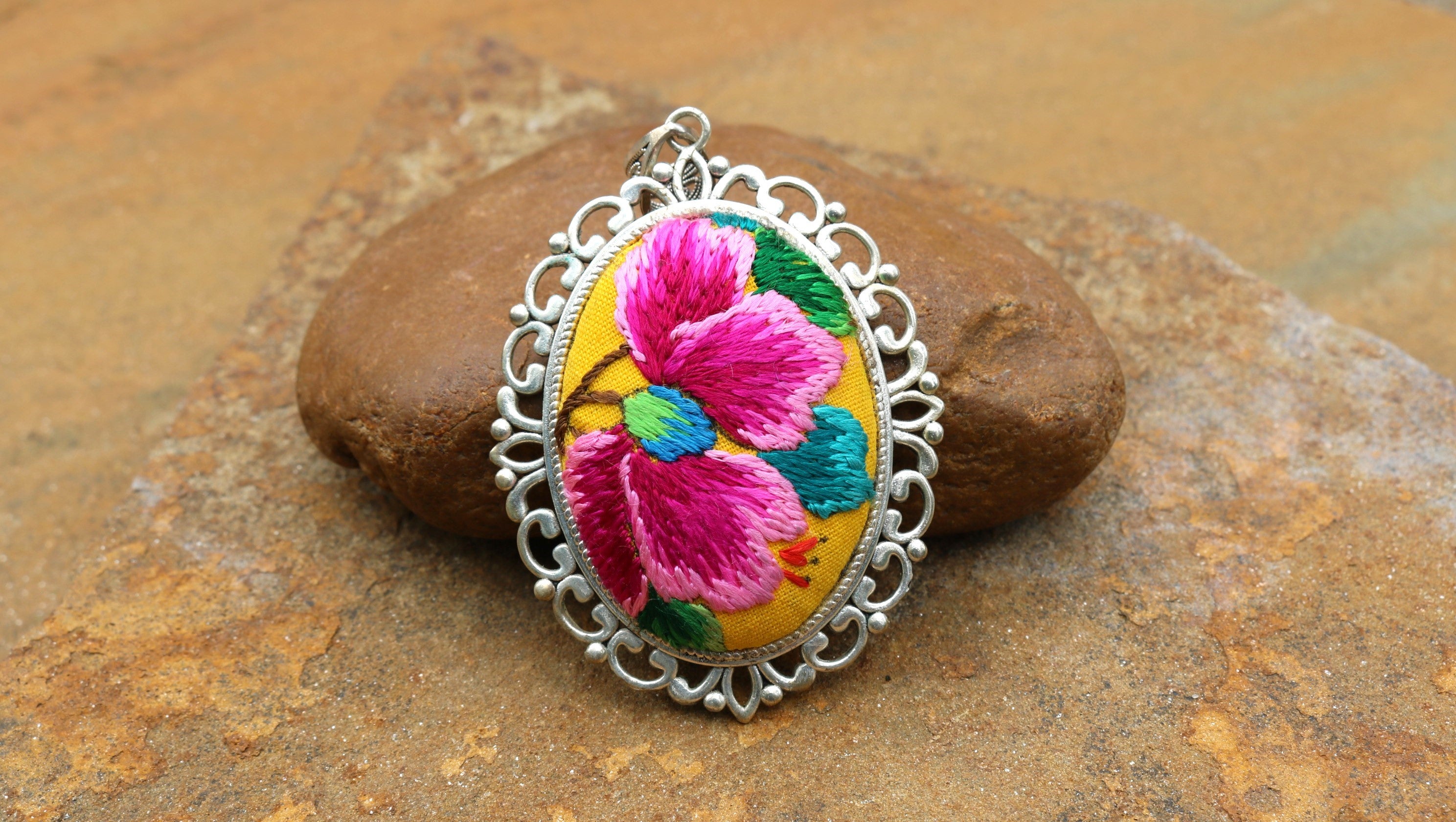 Peace in Bloom Embroidered Necklace