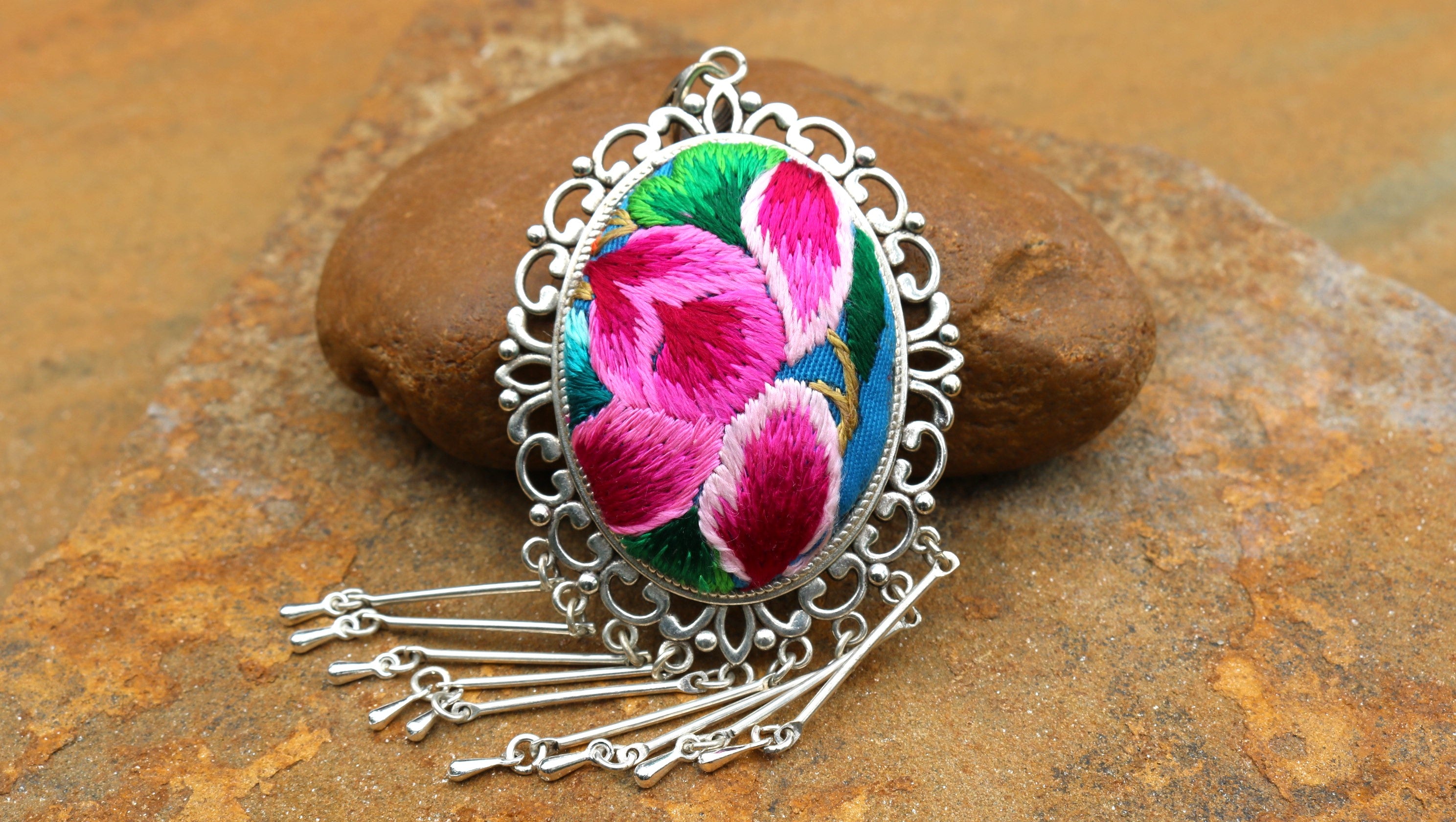 Peace in Bloom Embroidered Necklace