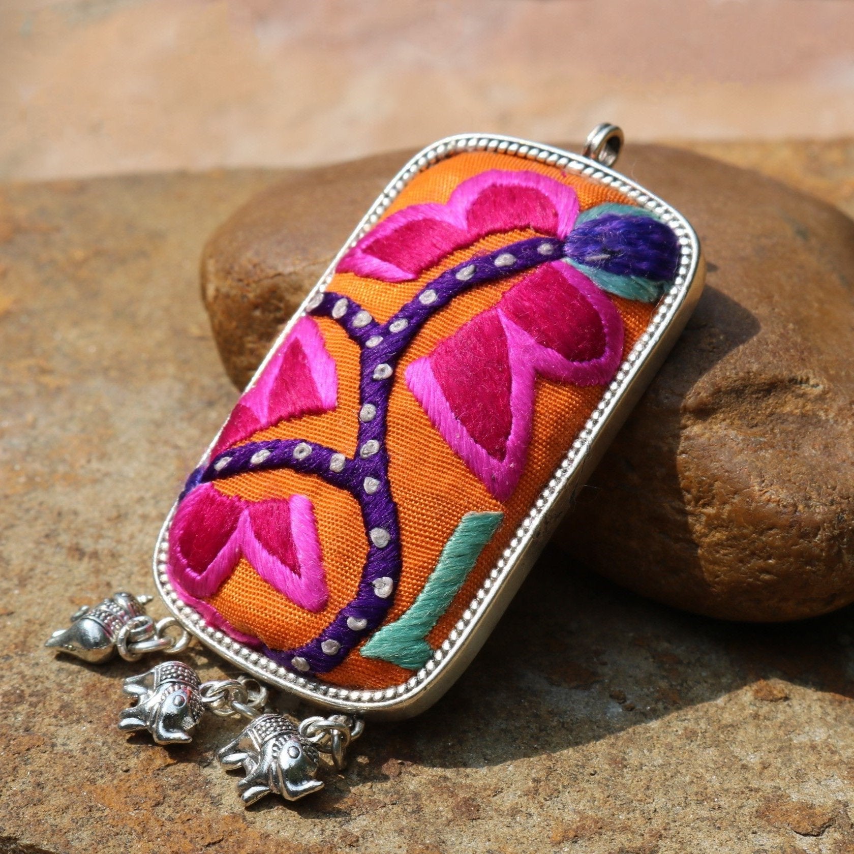 Eternal Fortune Tablet Hand Embroidered Necklace