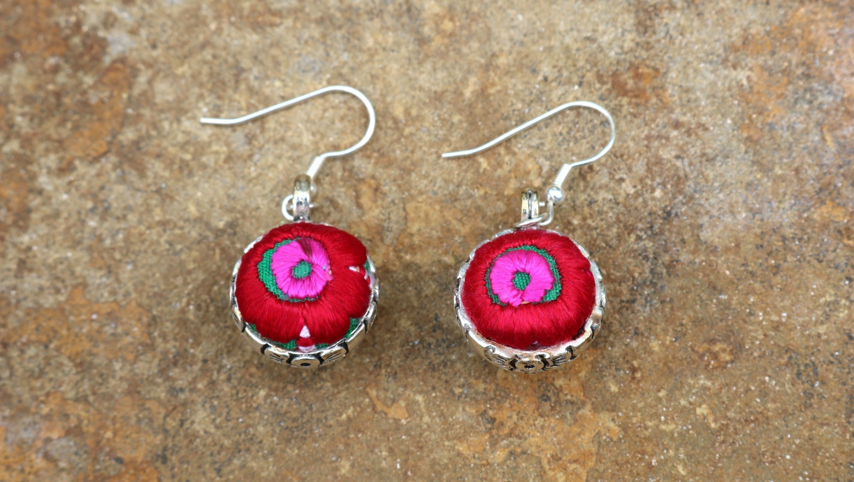 Serenity Circle Embroidered Ball Earrings