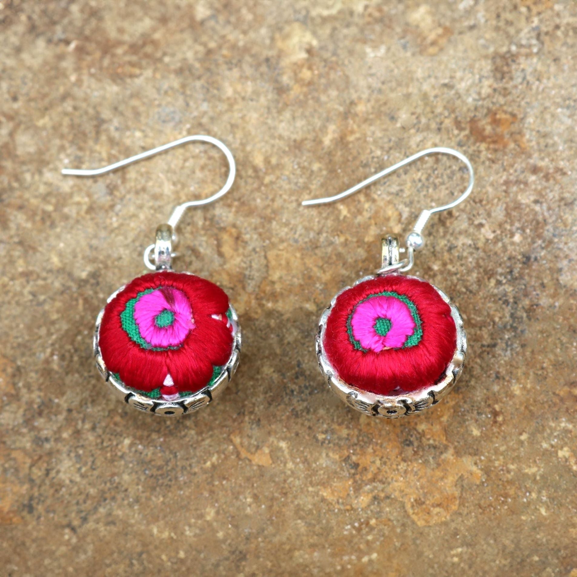 Serenity Circle Hand Embroidered Ball Earrings