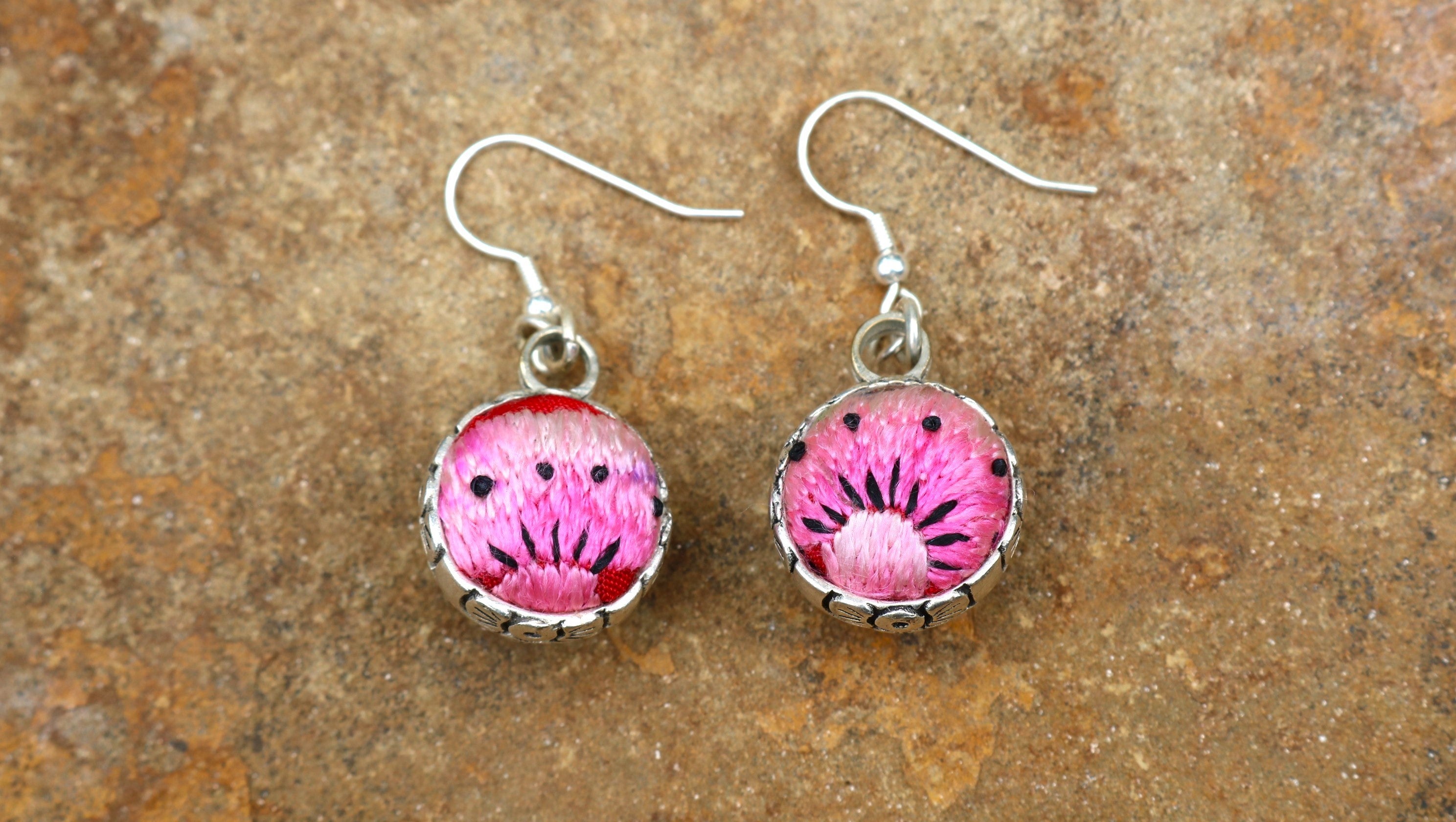 Serenity Circle Embroidered Ball Earrings