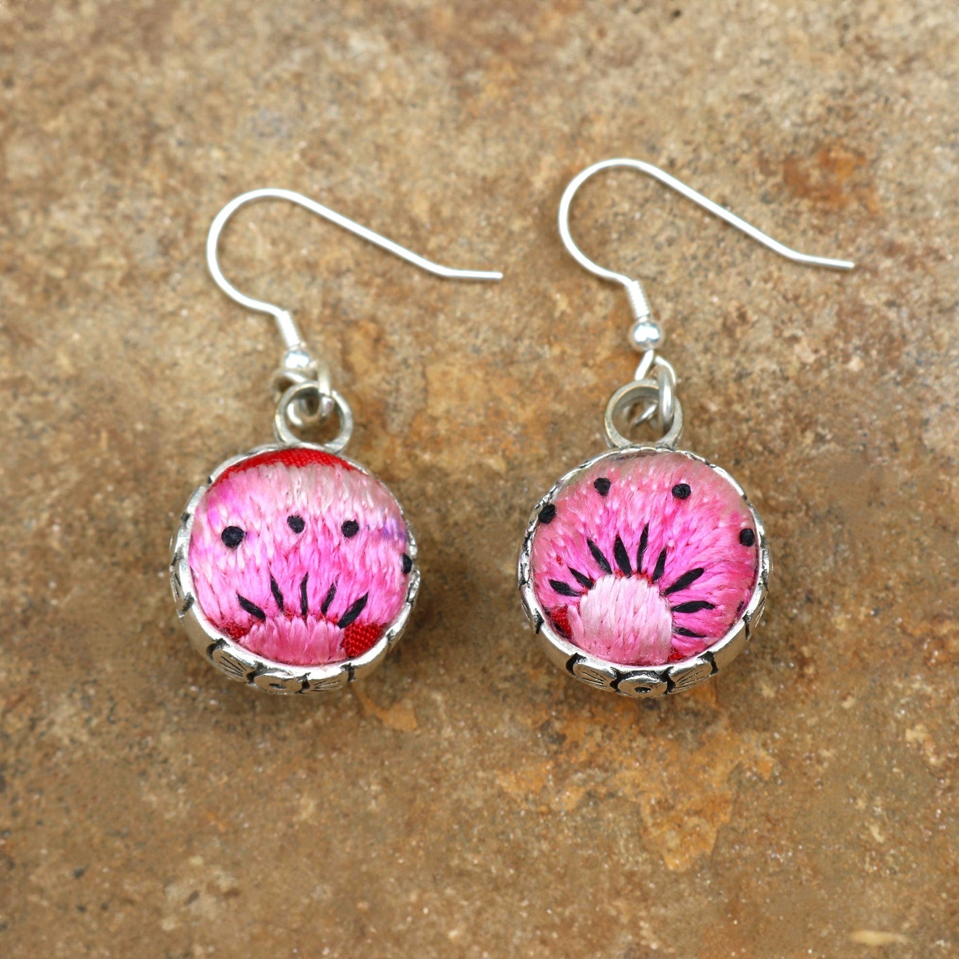 Serenity Circle Hand Embroidered Ball Earrings