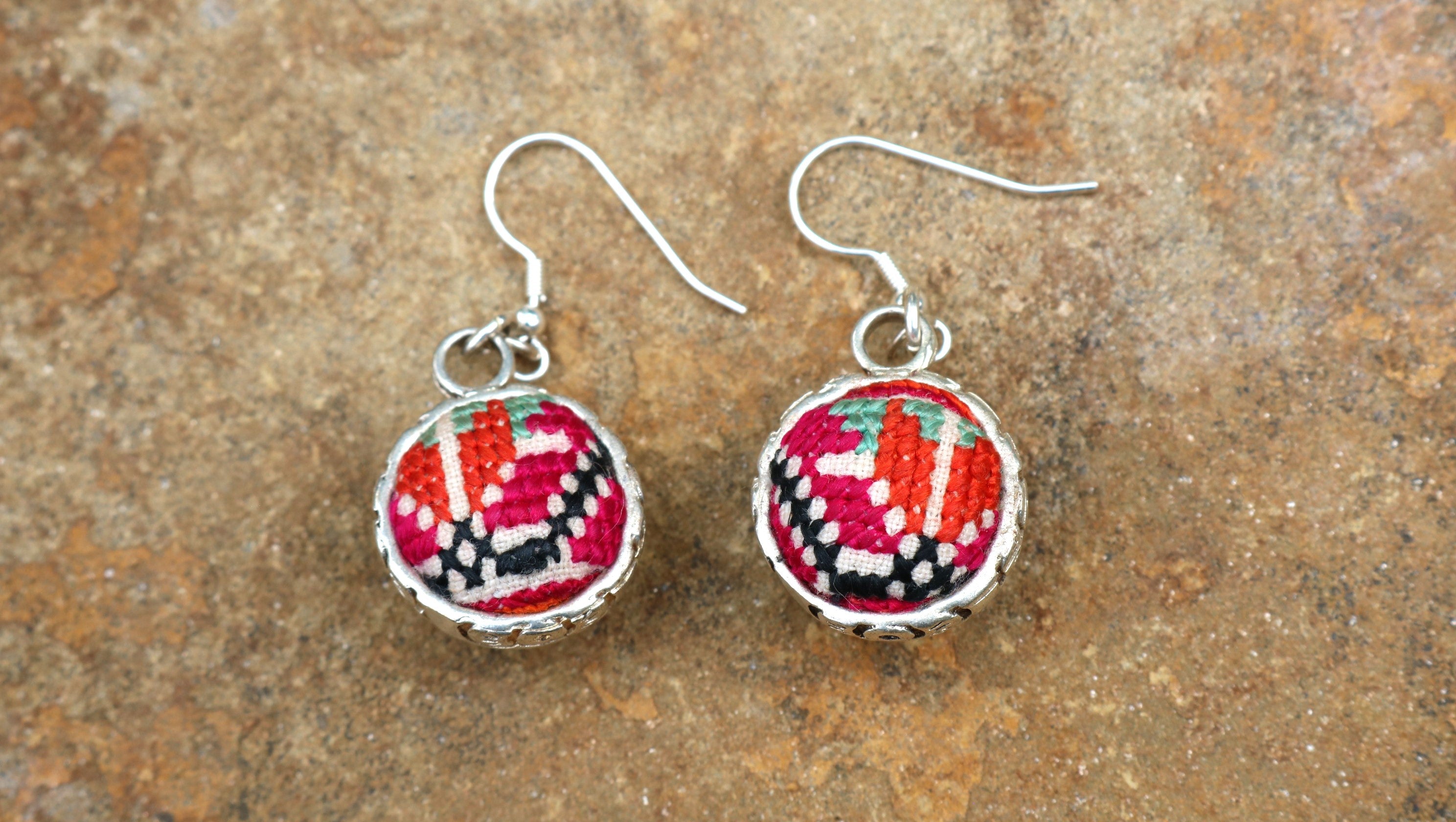 Serenity Circle Embroidered Ball Earrings