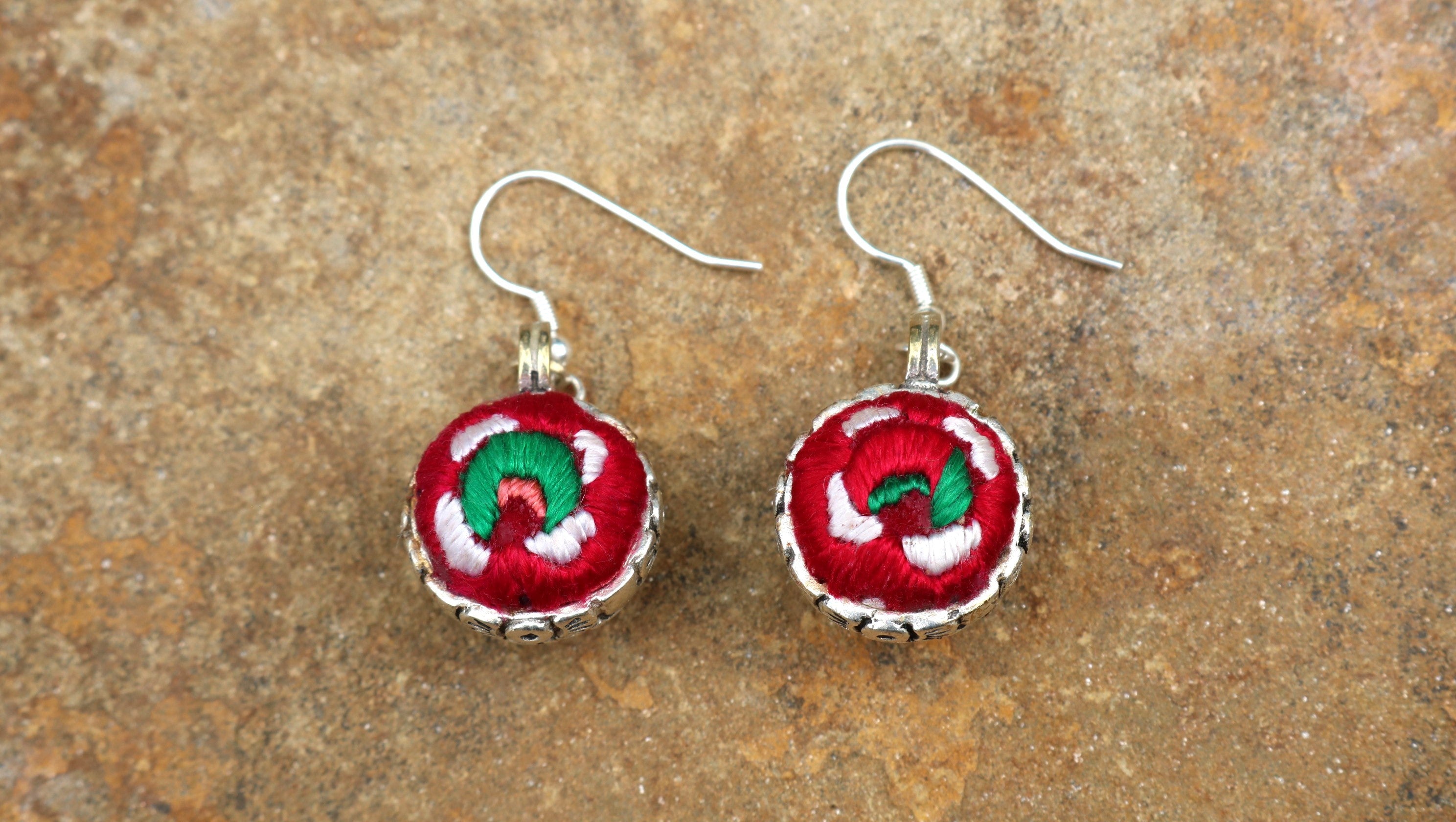 Serenity Circle Embroidered Ball Earrings