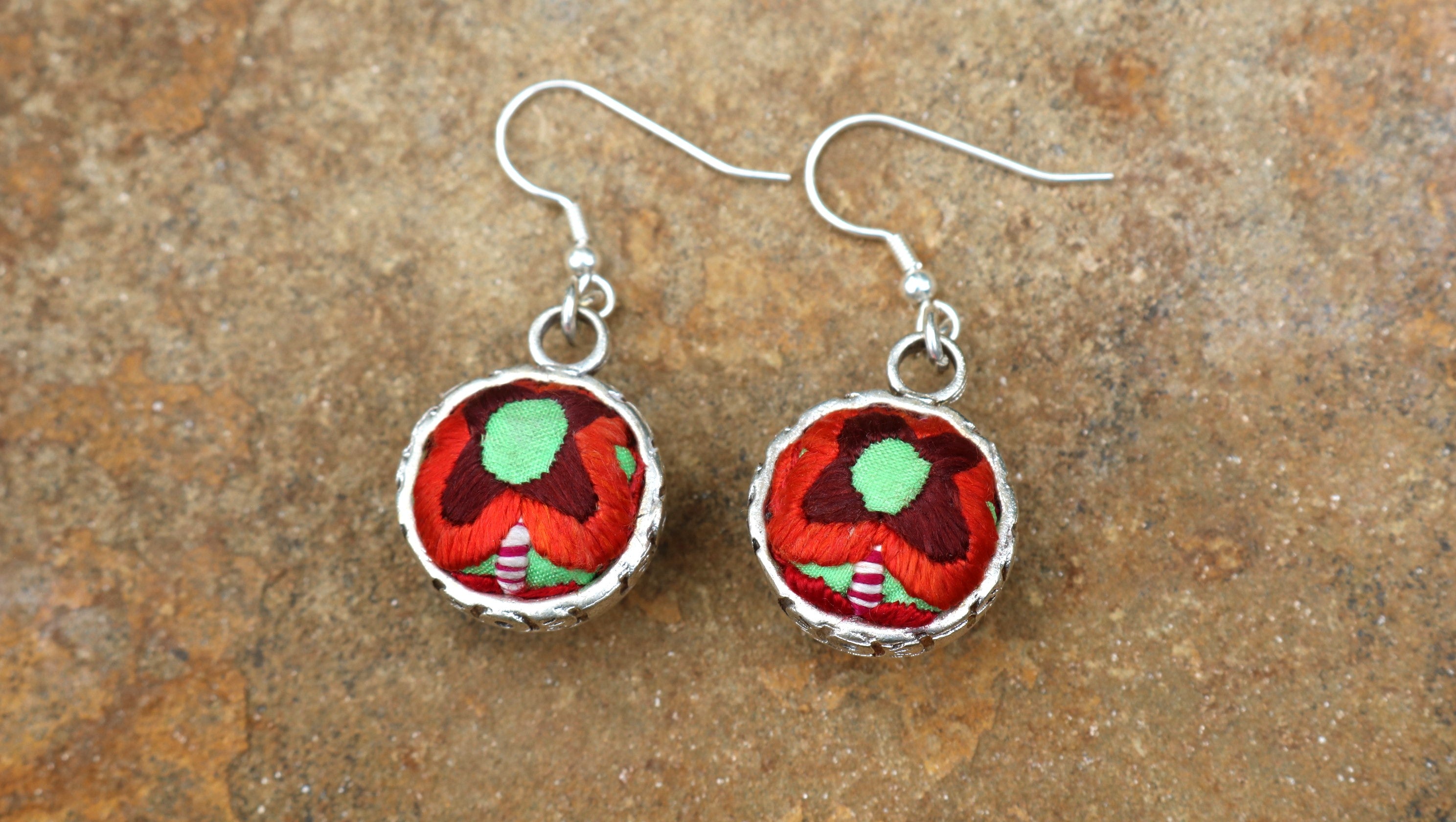 Serenity Circle Embroidered Ball Earrings