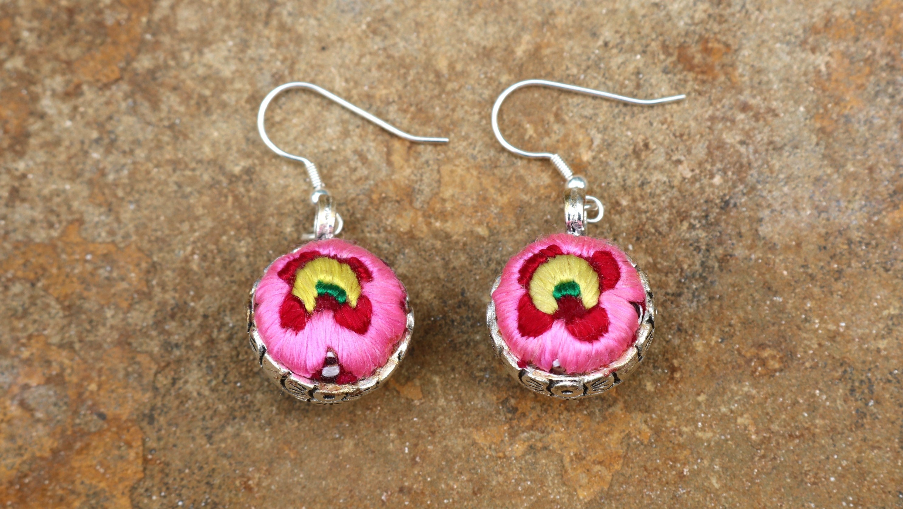 Serenity Circle Embroidered Ball Earrings