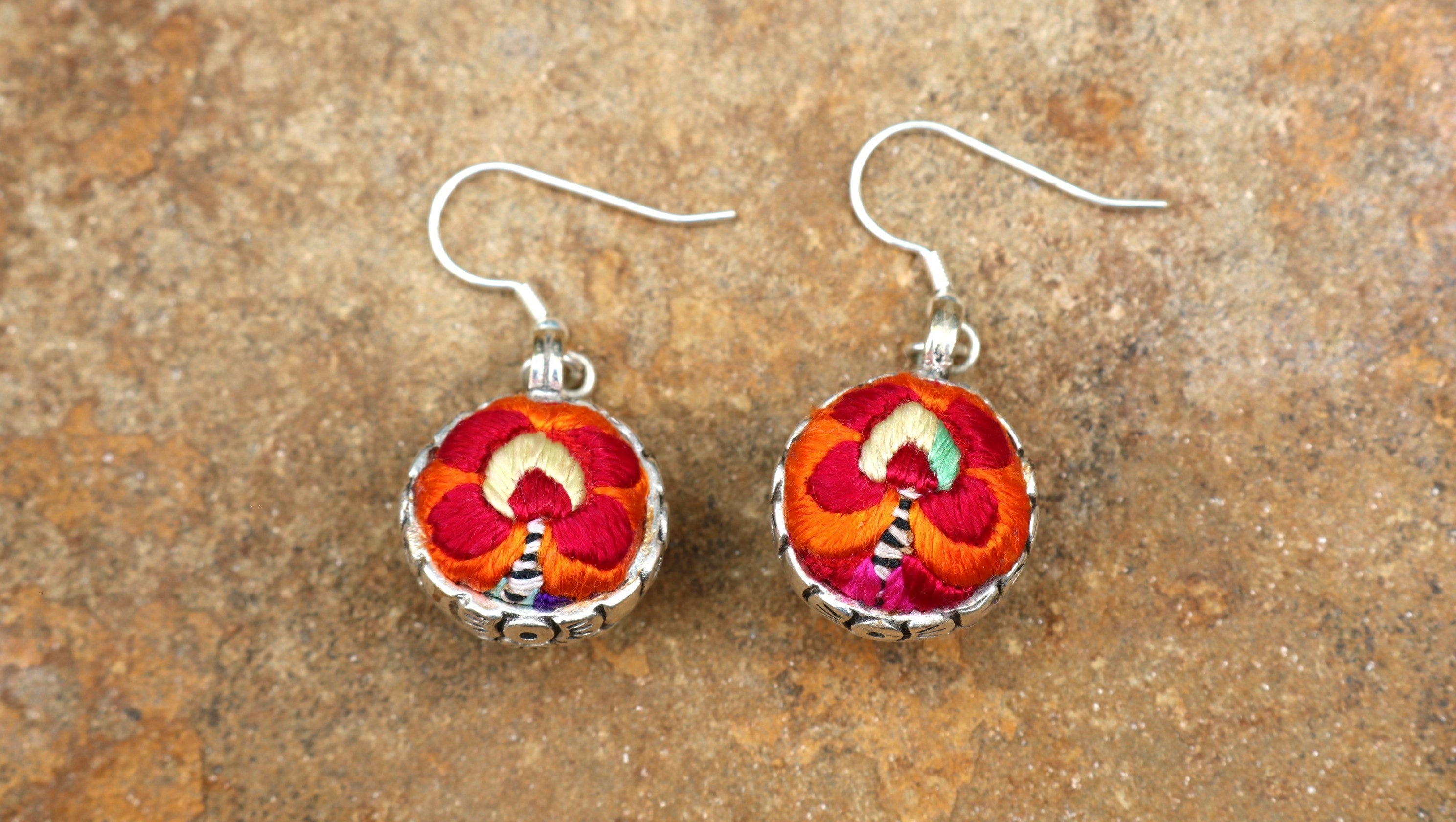 Serenity Circle Embroidered Ball Earrings