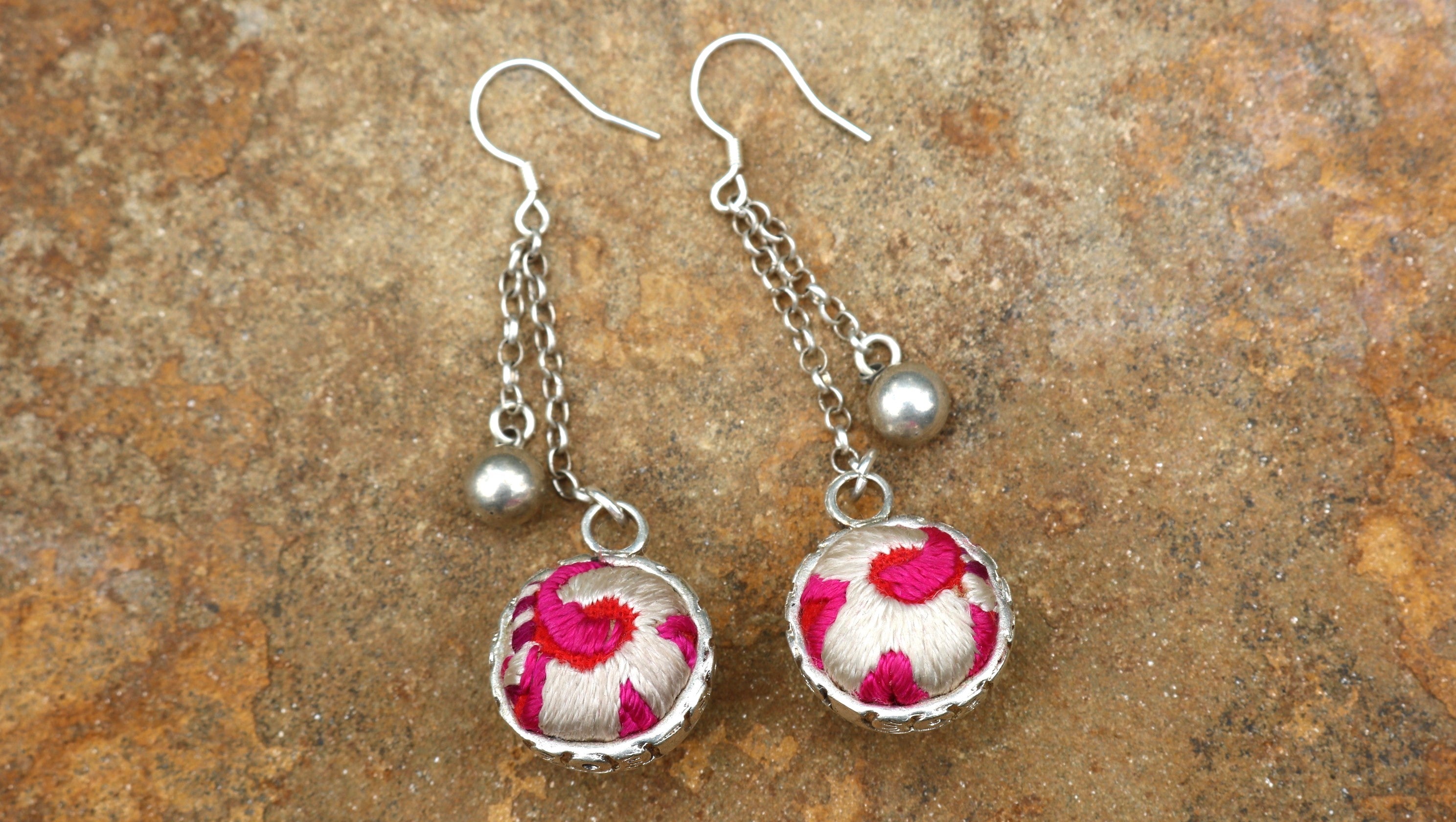 Serenity Circle Embroidered Dangling Ball Earrings