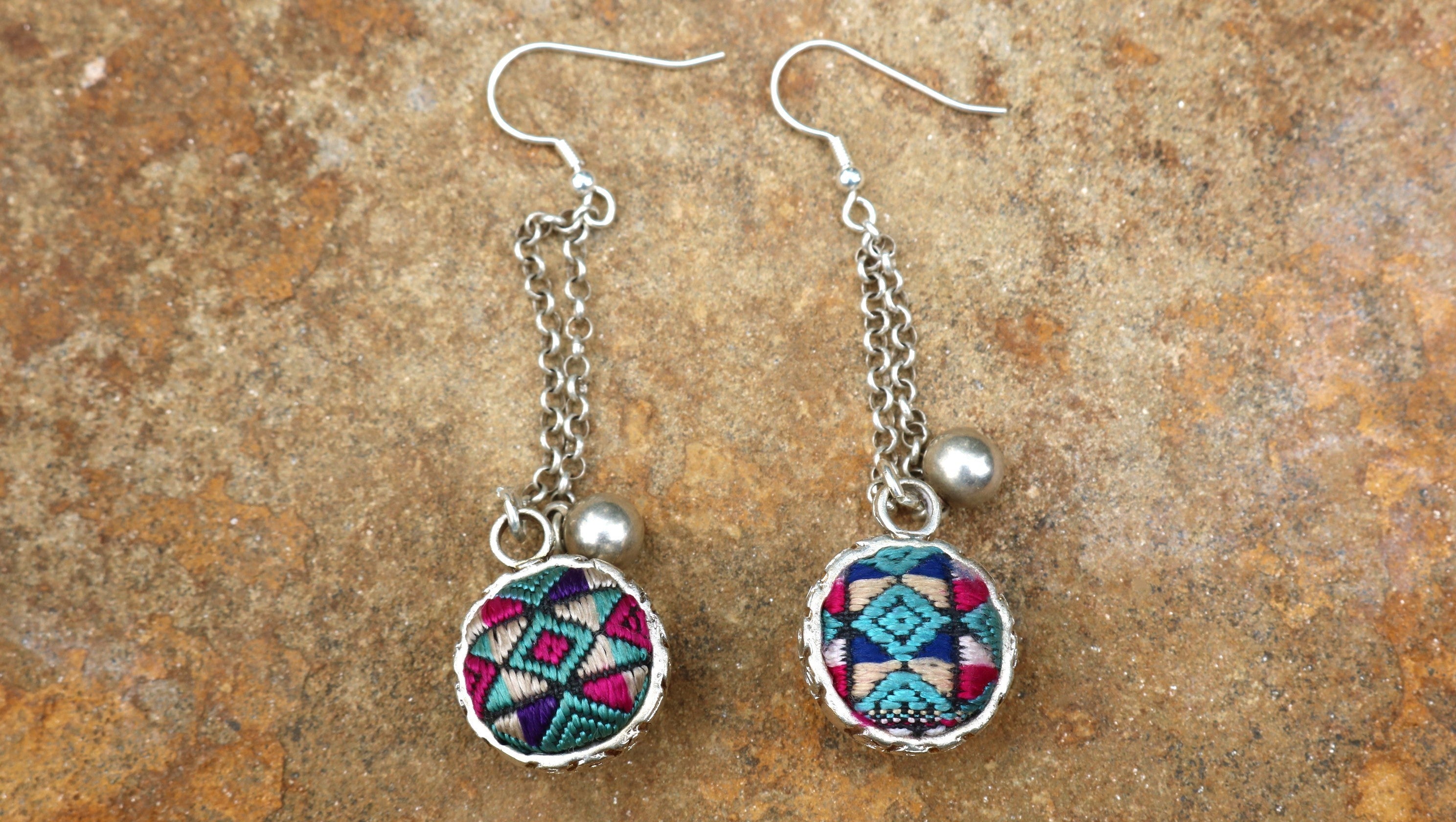 Serenity Circle Embroidered Dangling Ball Earrings