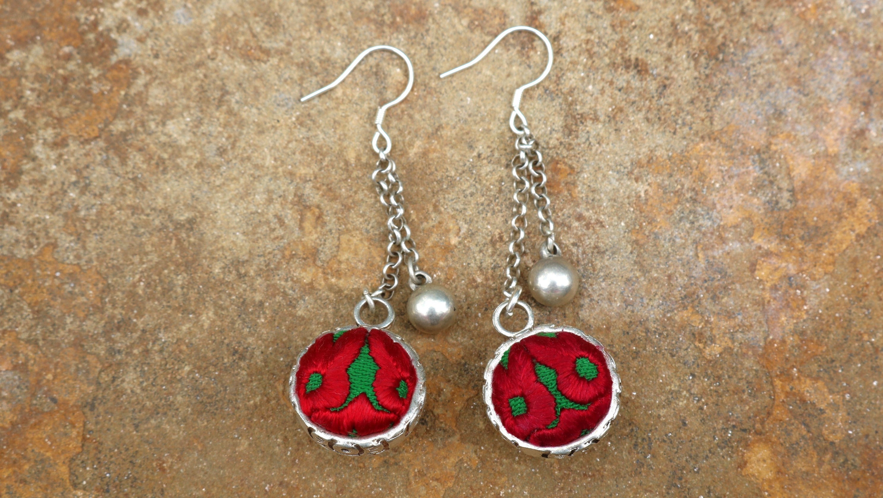 Serenity Circle Embroidered Dangling Ball Earrings