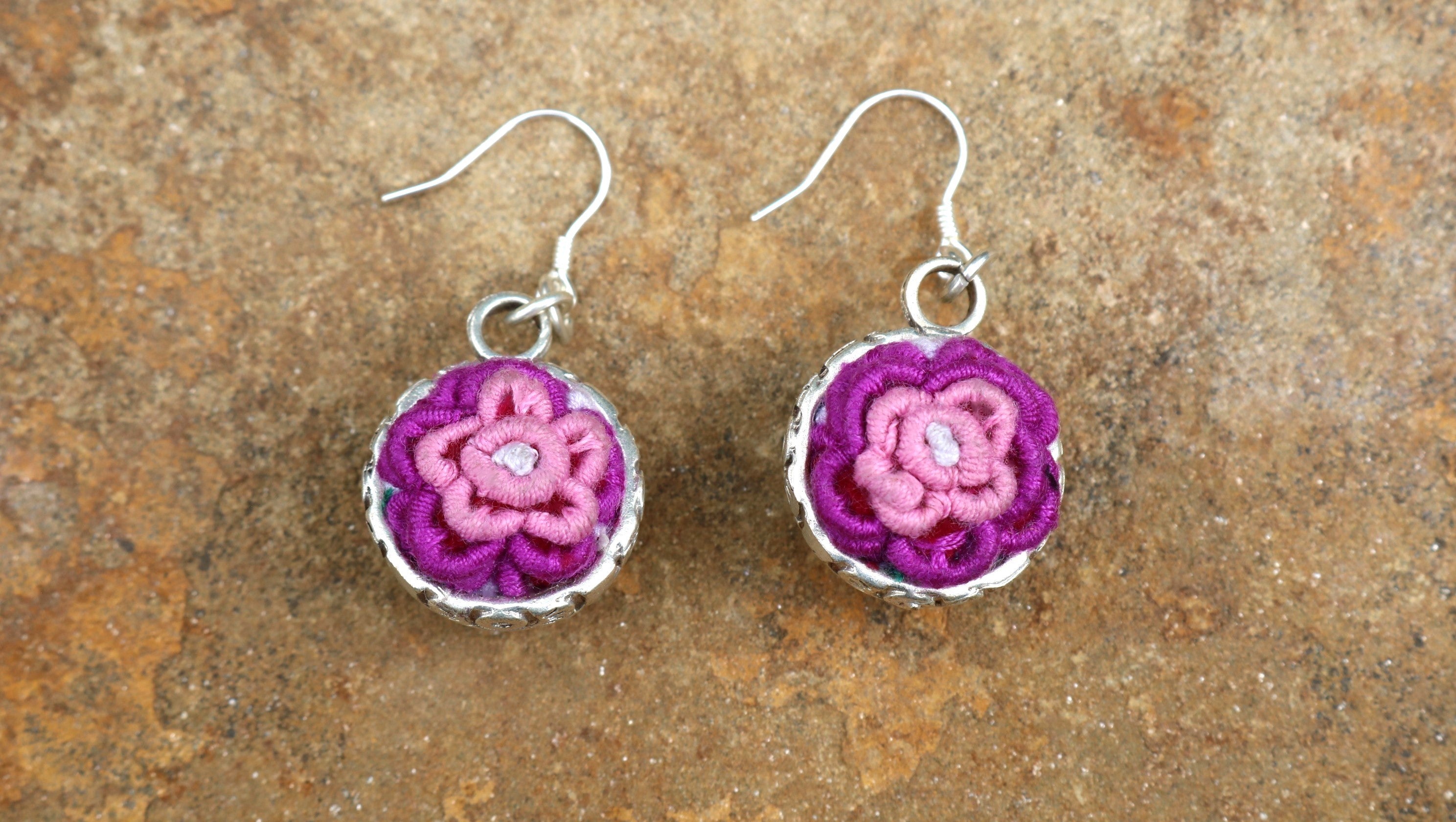 Serenity Circle Embroidered Ball Earrings