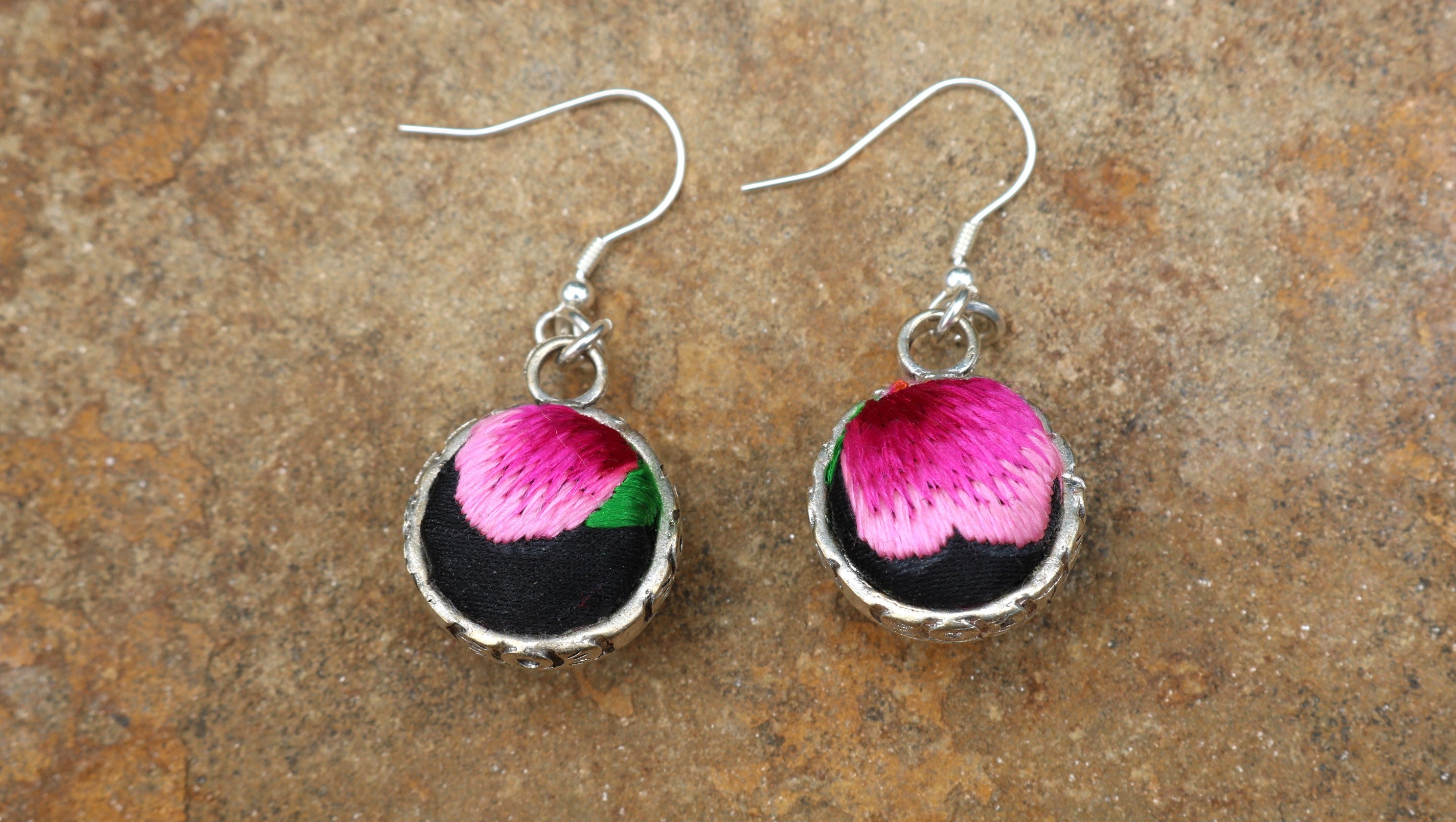 Serenity Circle Embroidered Ball Earrings