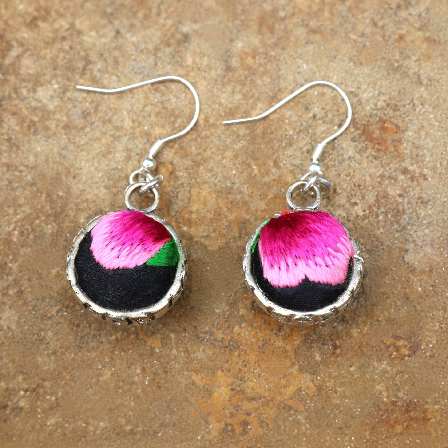 Serenity Circle Hand Embroidered Ball Earrings