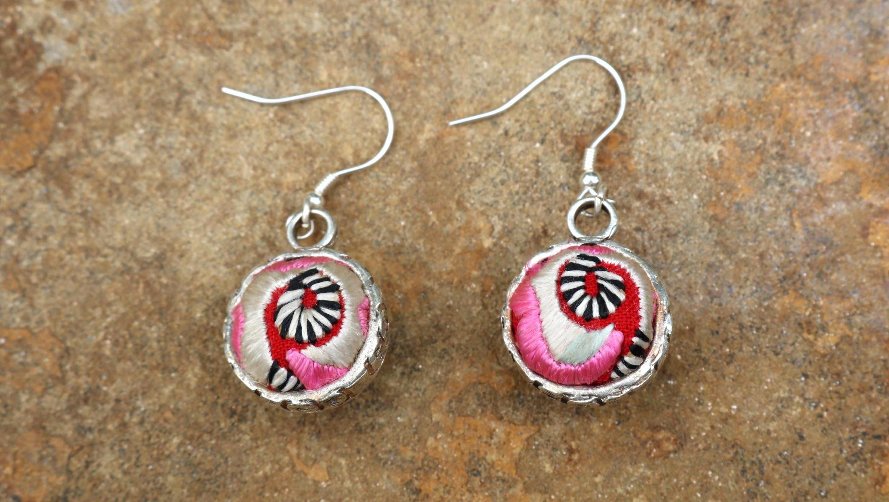 Serenity Circle Embroidered Ball Earrings