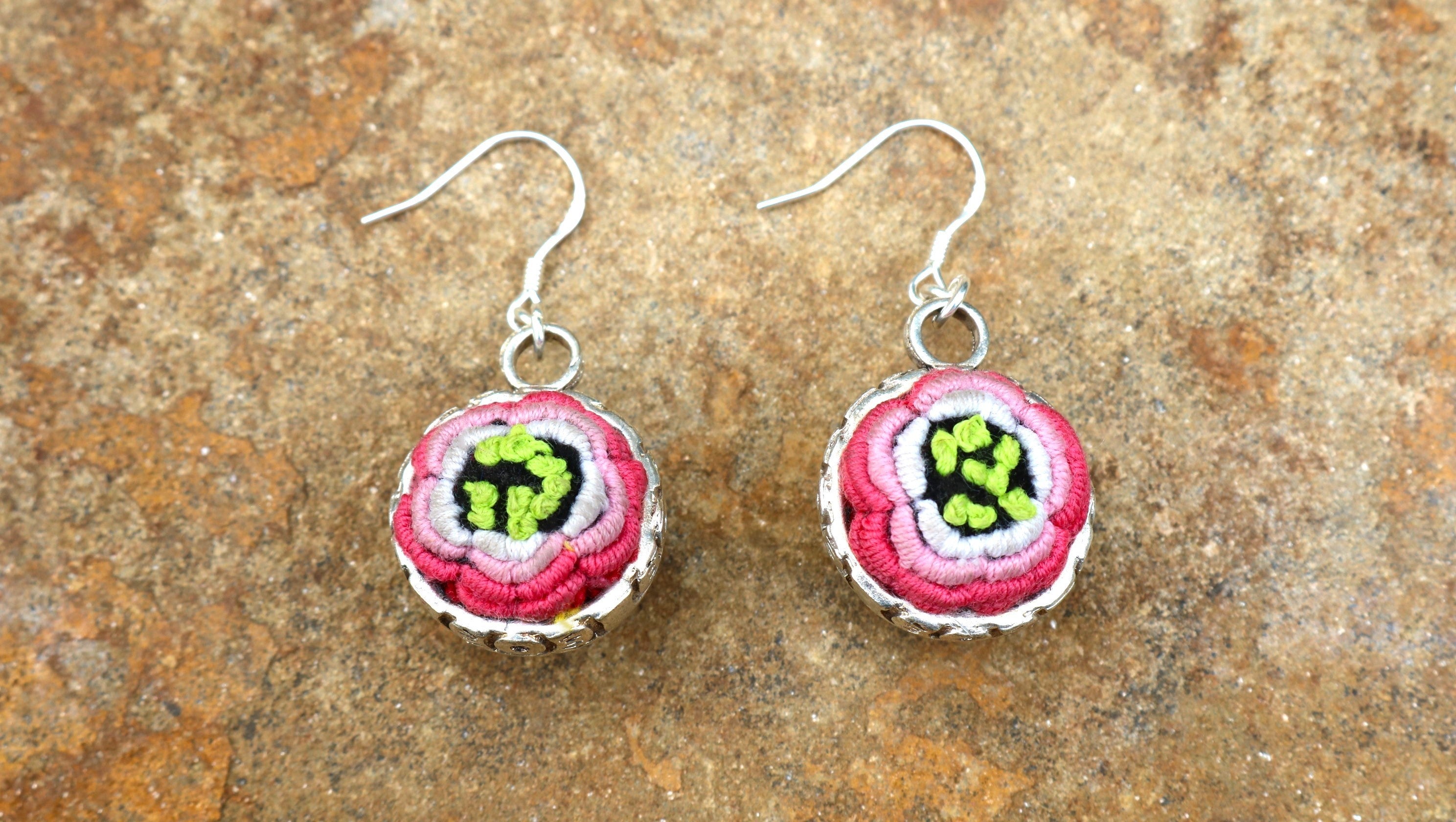 Serenity Circle Embroidered Ball Earrings