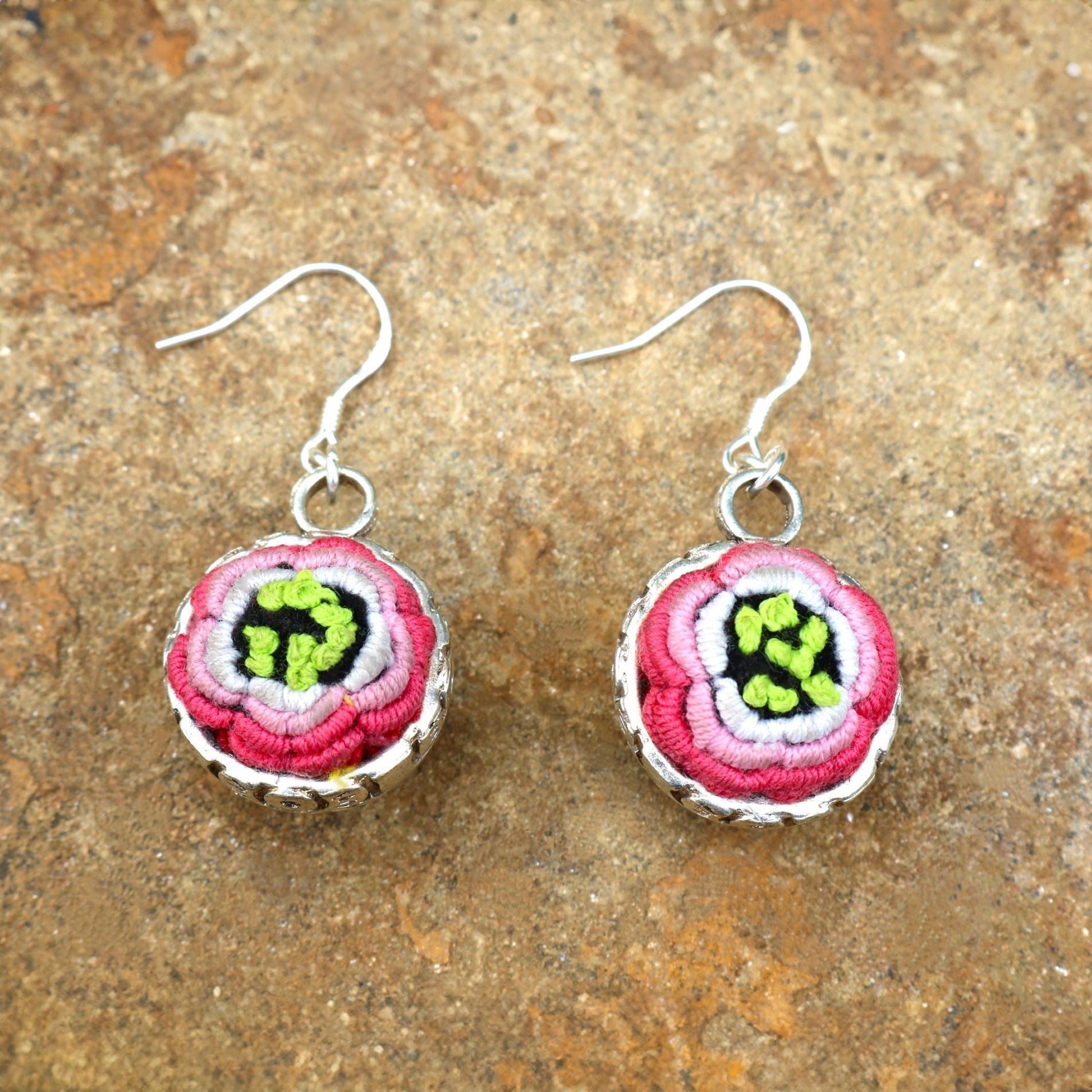 Serenity Circle Hand Embroidered Ball Earrings