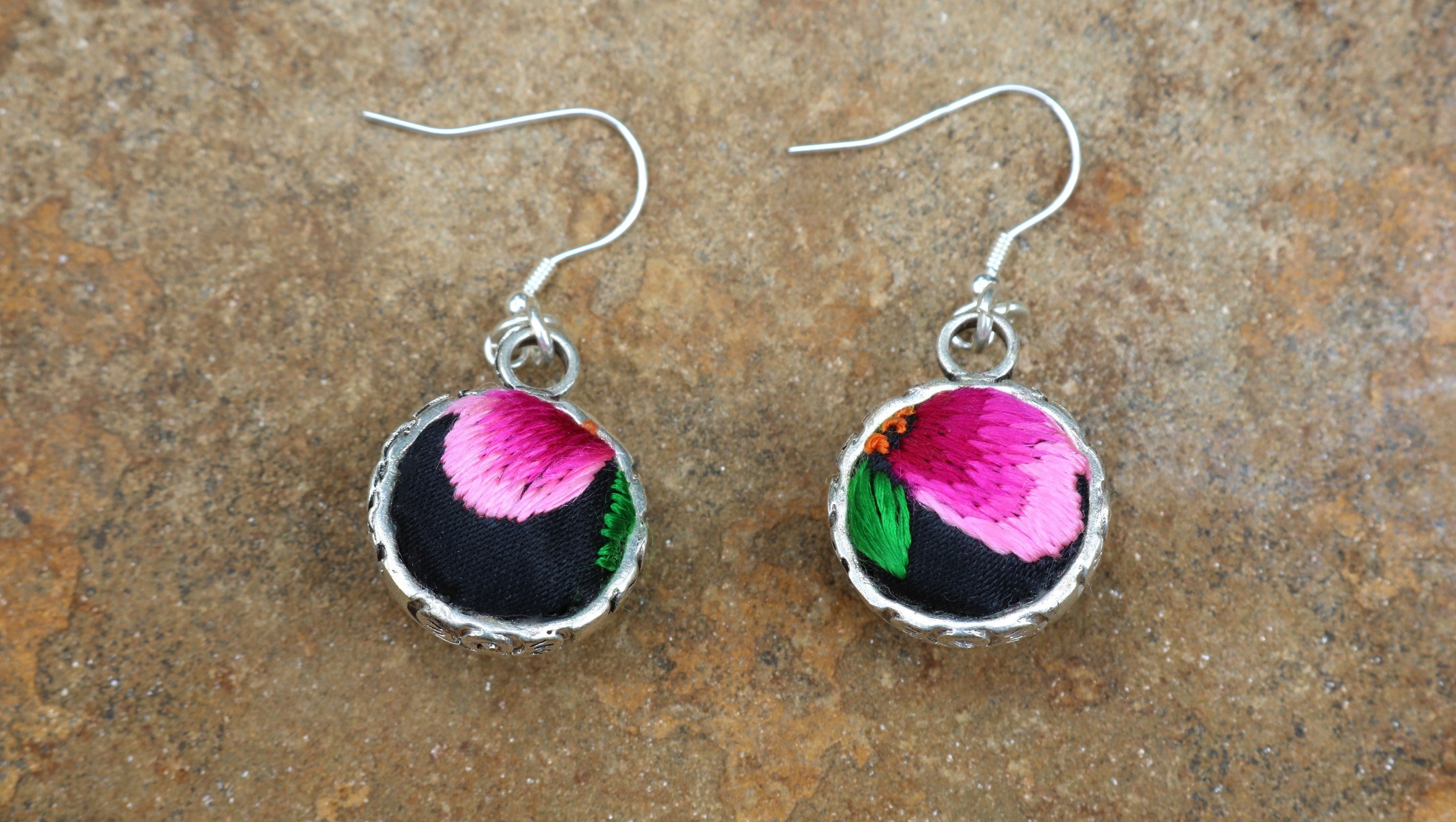 Serenity Circle Embroidered Ball Earrings