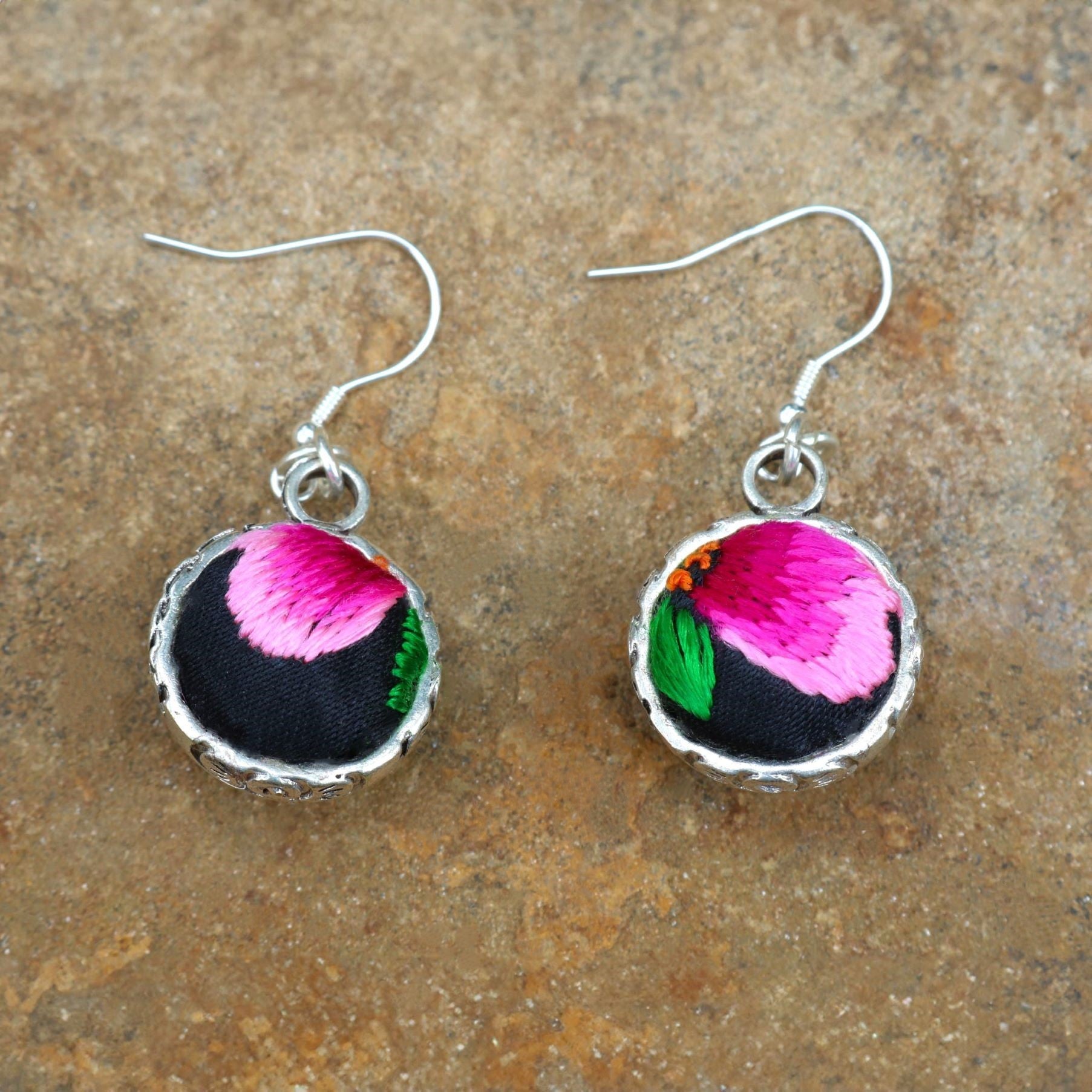 Serenity Circle Hand Embroidered Ball Earrings