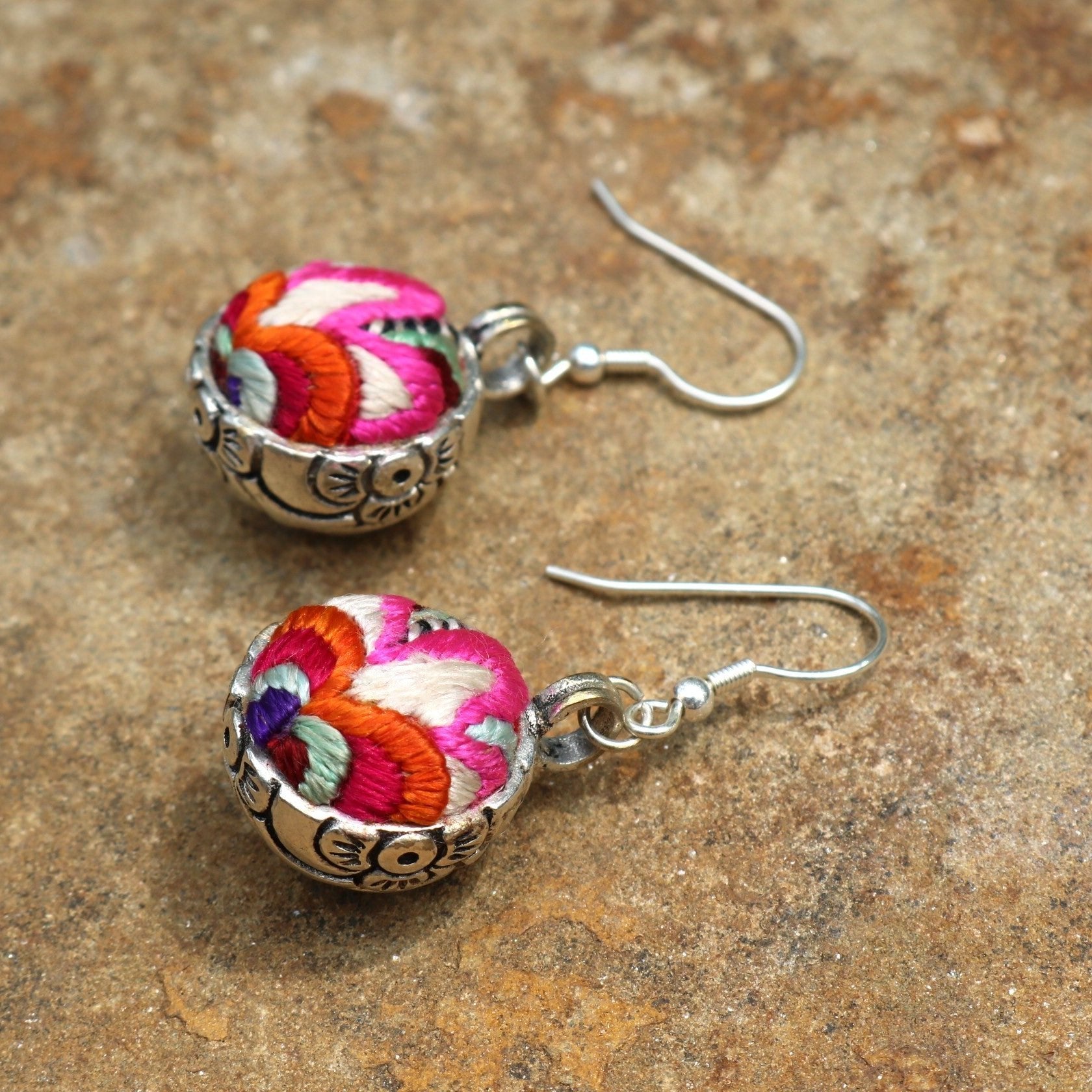 Serenity Circle Hand Embroidered Ball Earrings