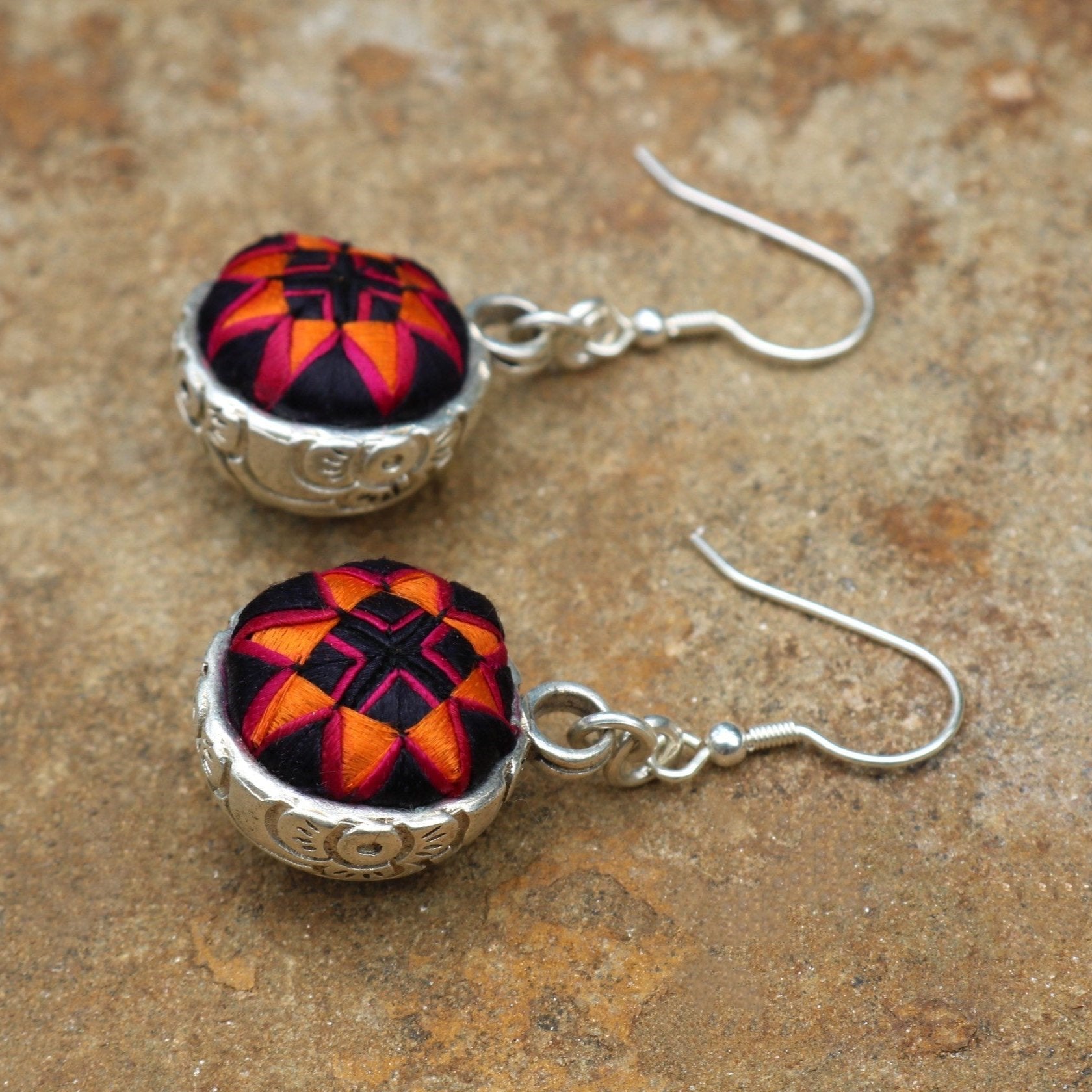 Serenity Circle Hand Embroidered Ball Earrings