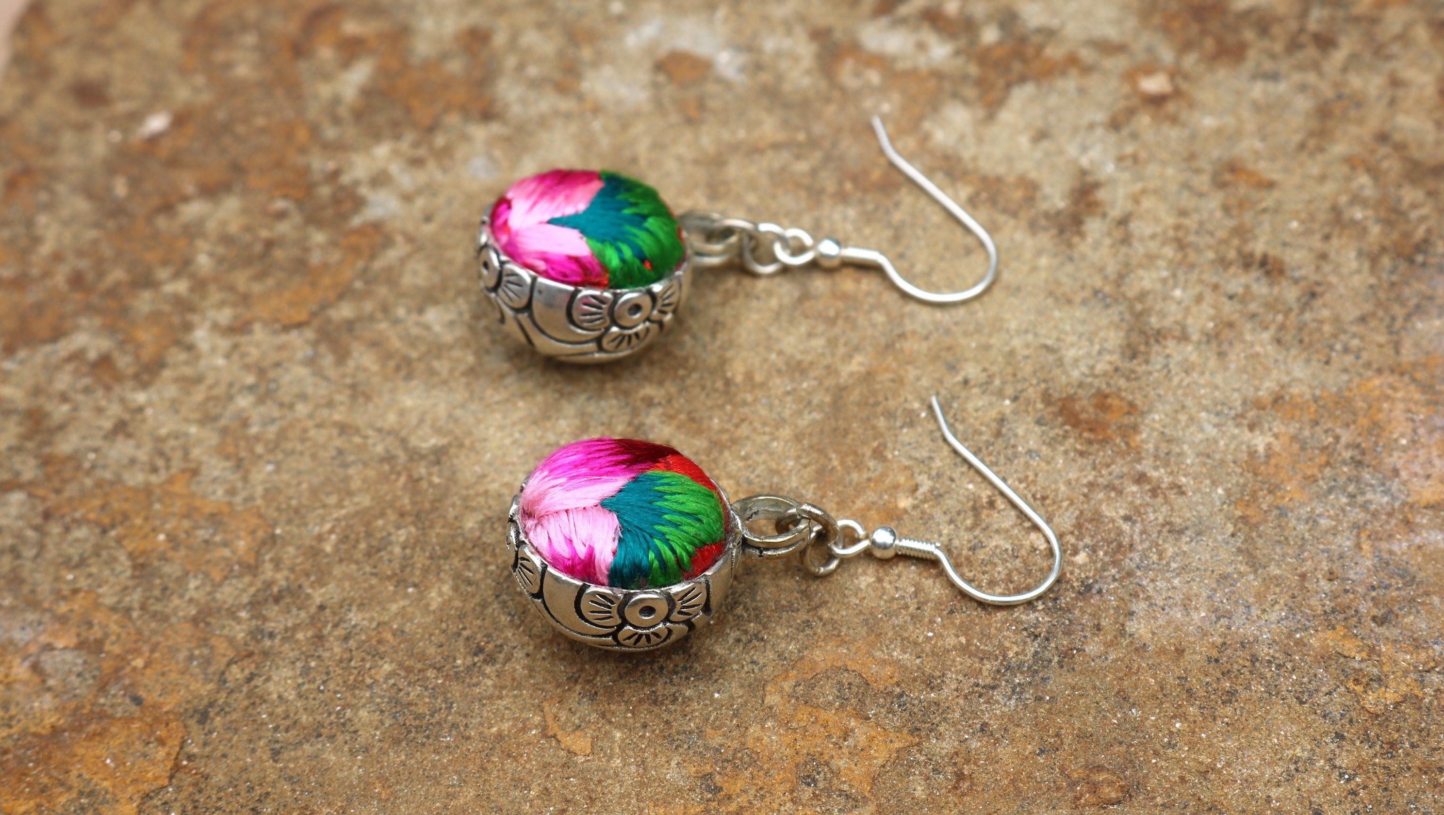 Serenity Circle Embroidered Ball Earrings