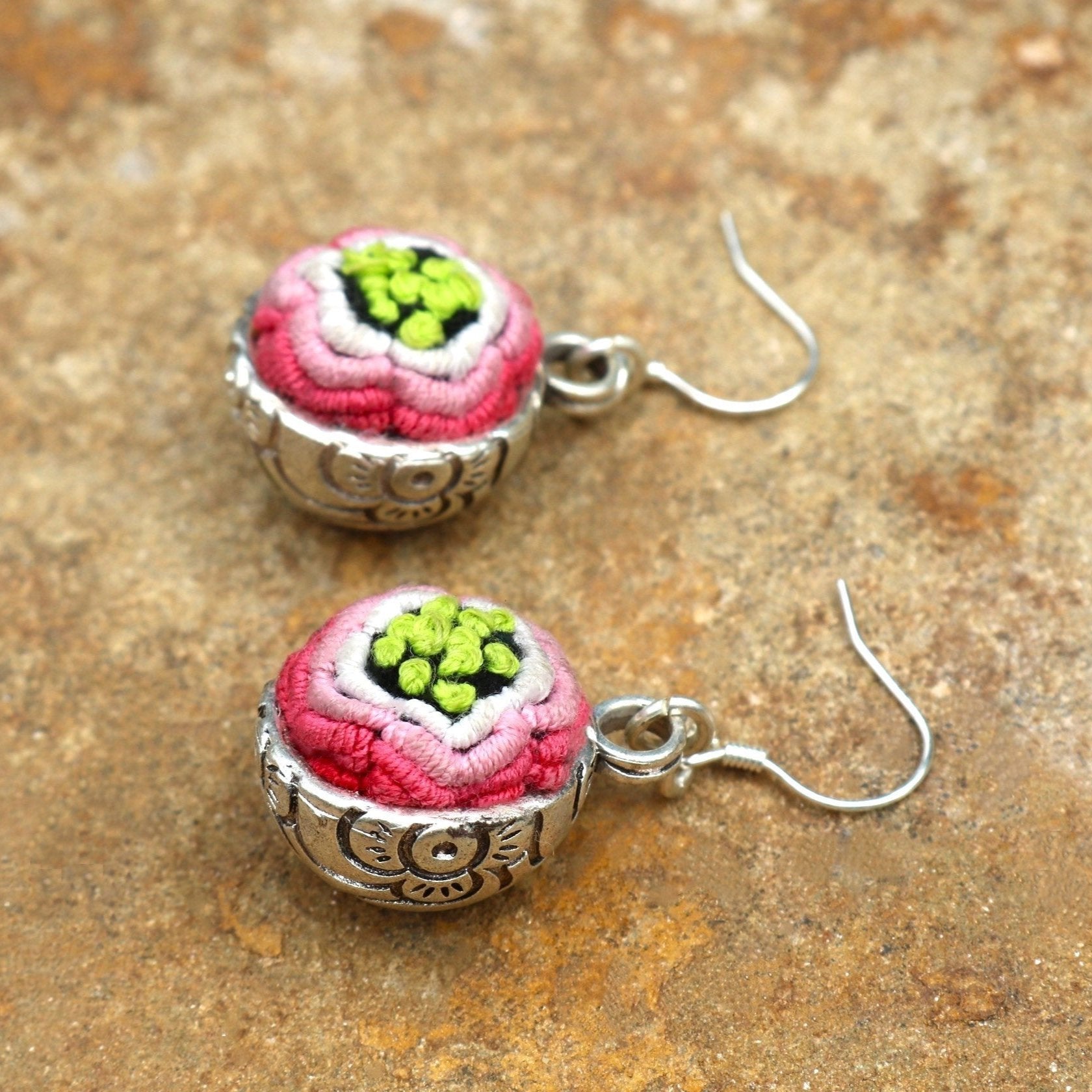 Serenity Circle Hand Embroidered Ball Earrings