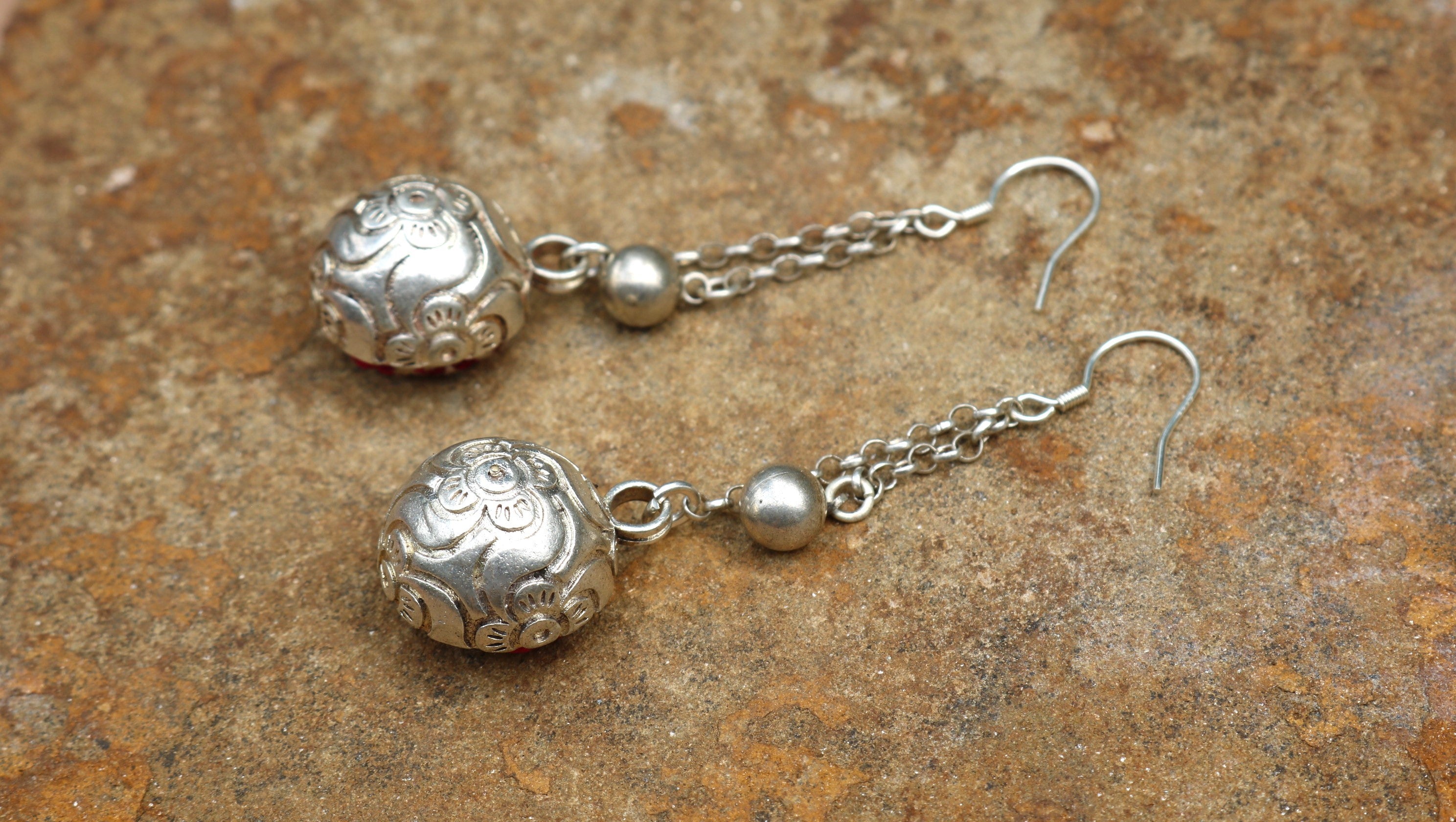 Serenity Circle Embroidered Dangling Ball Earrings