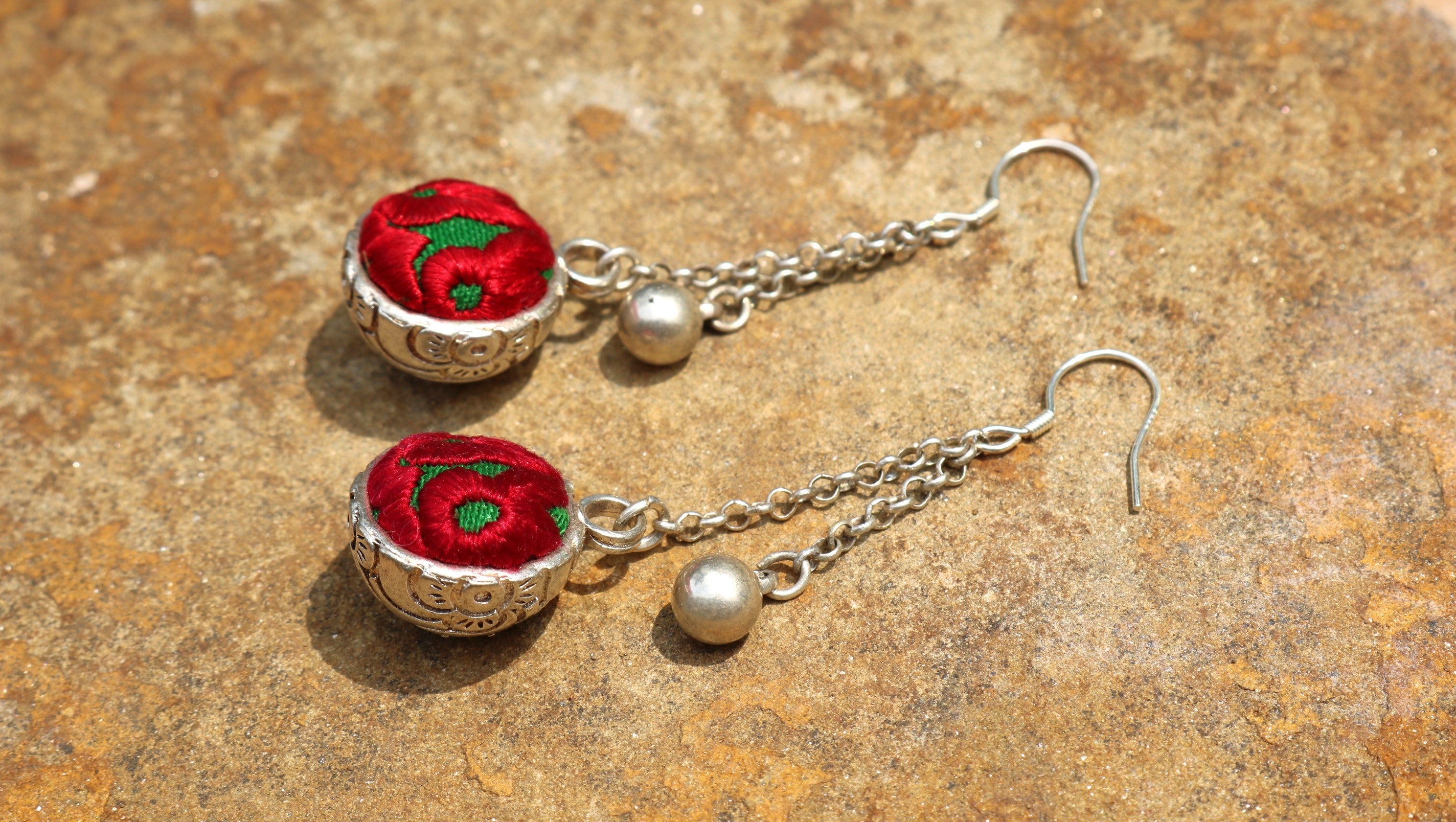 Serenity Circle Embroidered Dangling Ball Earrings