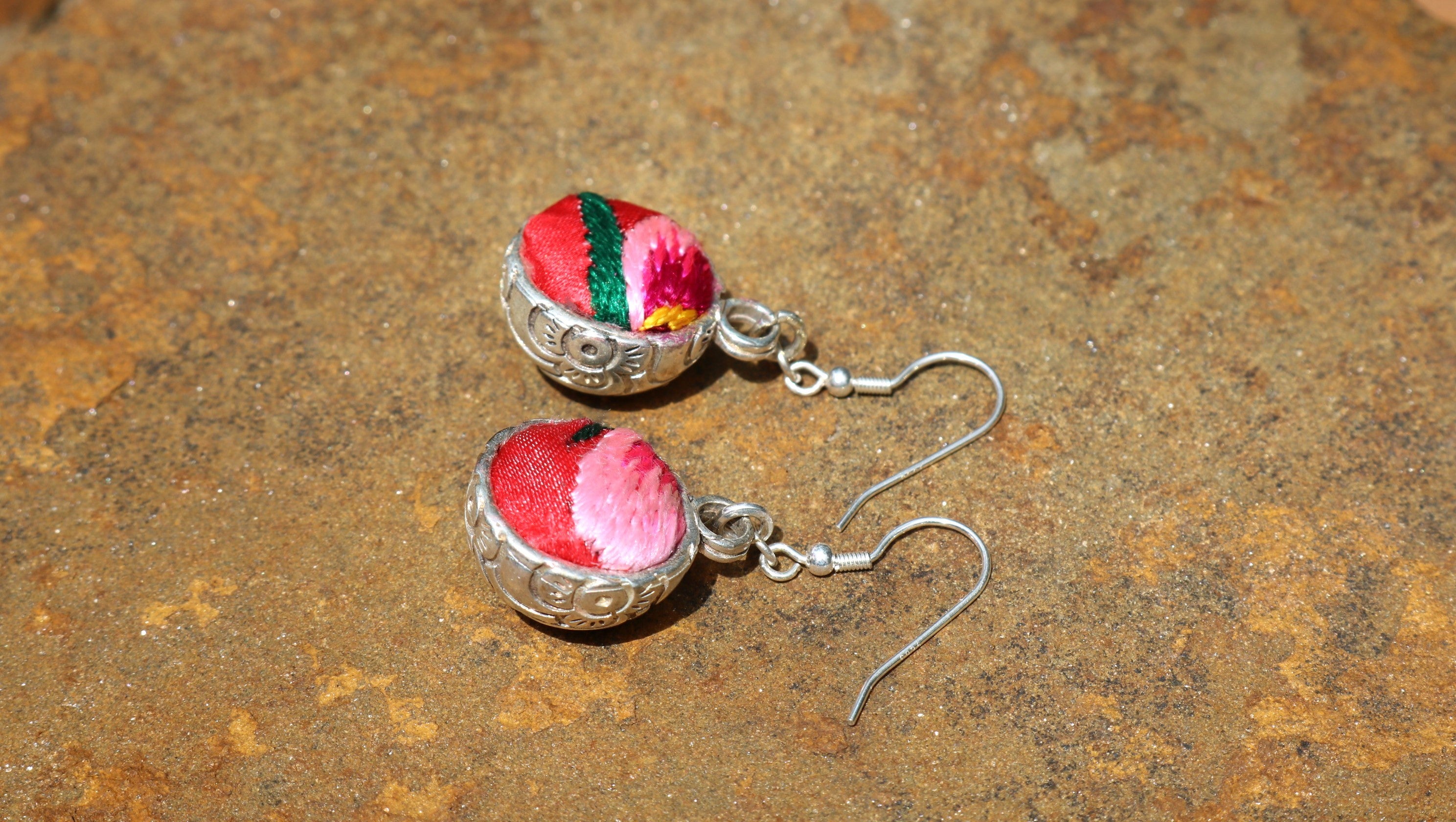 Serenity Circle Embroidered Ball Earrings